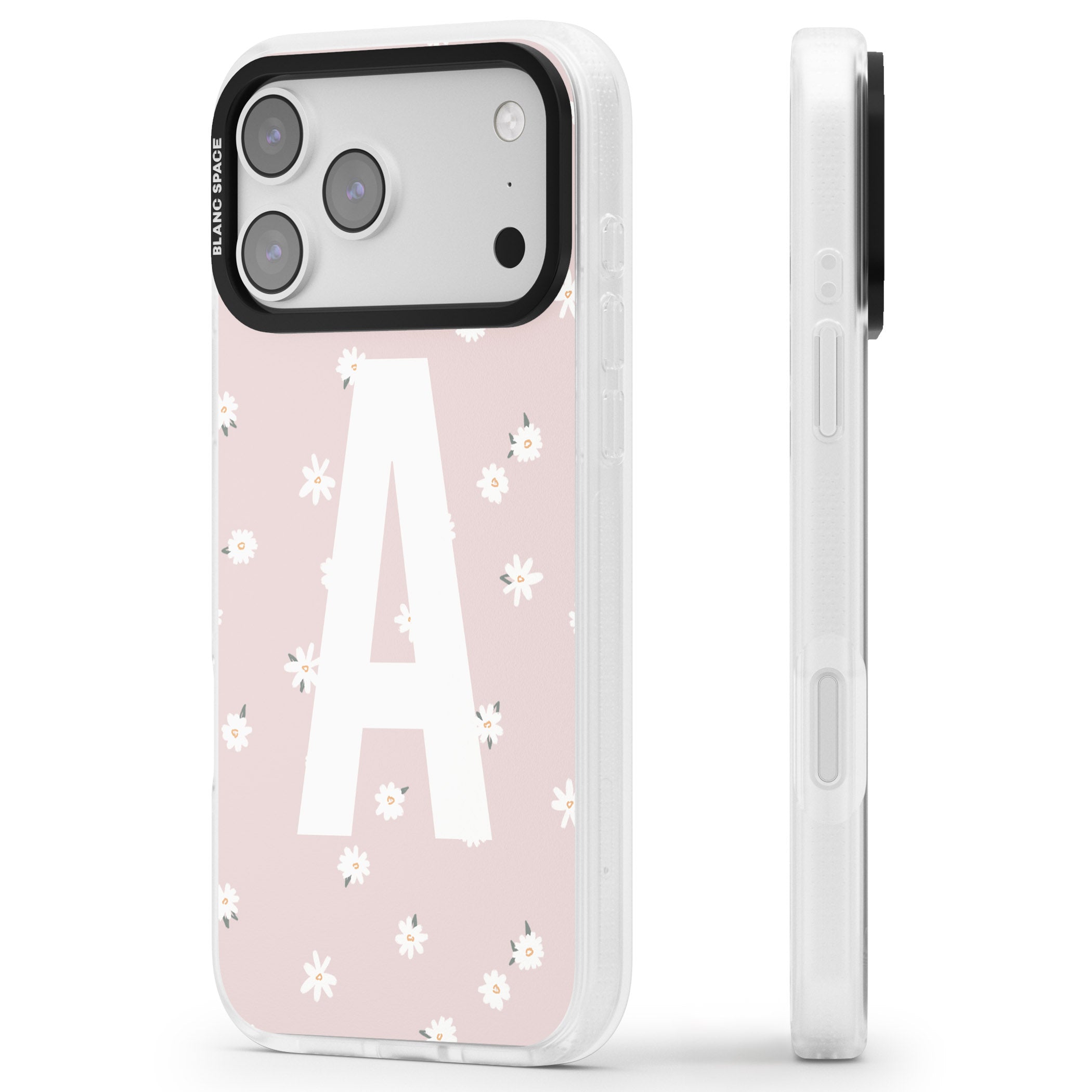Personalised Pink Daisy Initial iPhone 17 Pro Impact Air Clear Phone Case Side Profile