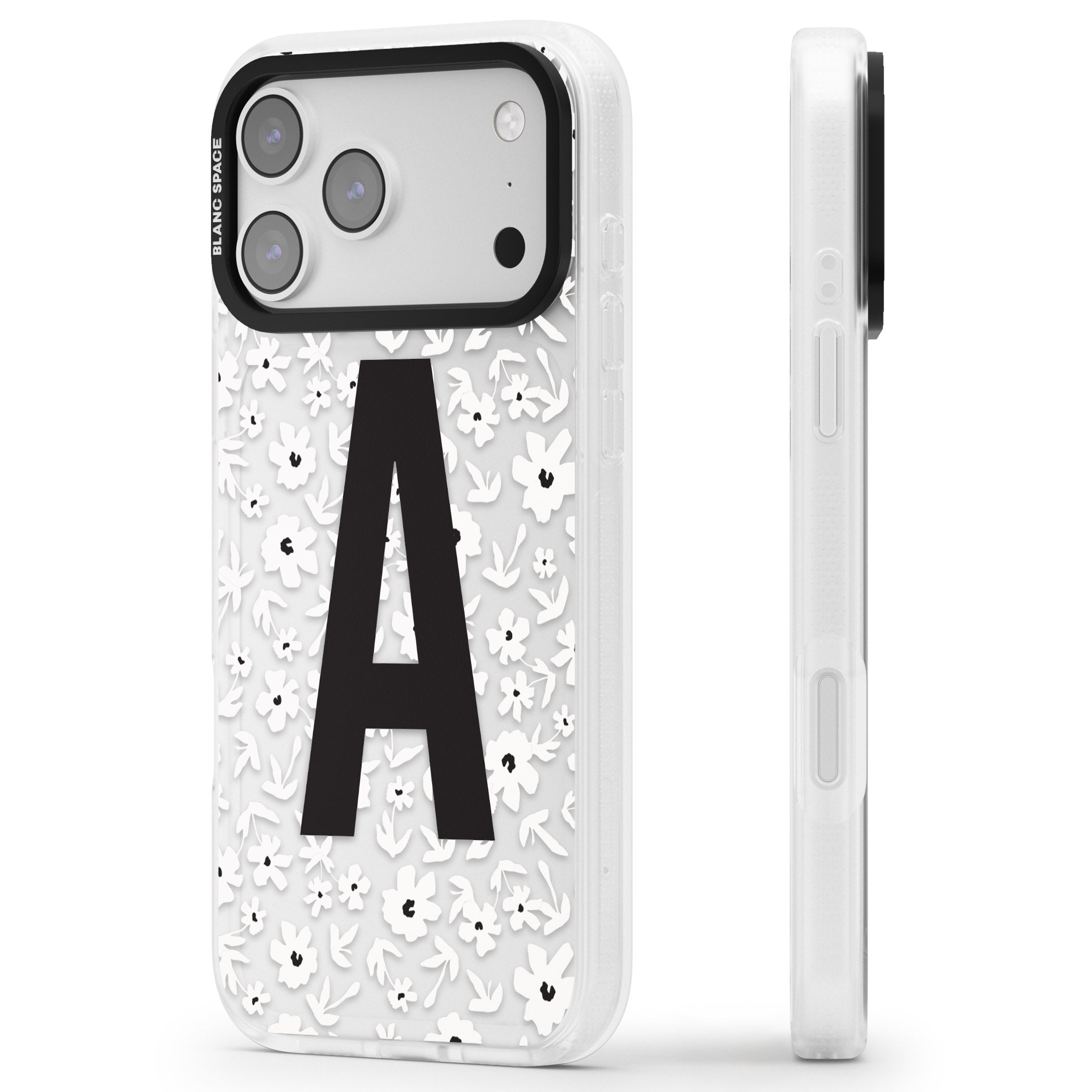 Personalised Bold Initial Floral iPhone 17 Pro Impact Air Clear Phone Case Side Profile