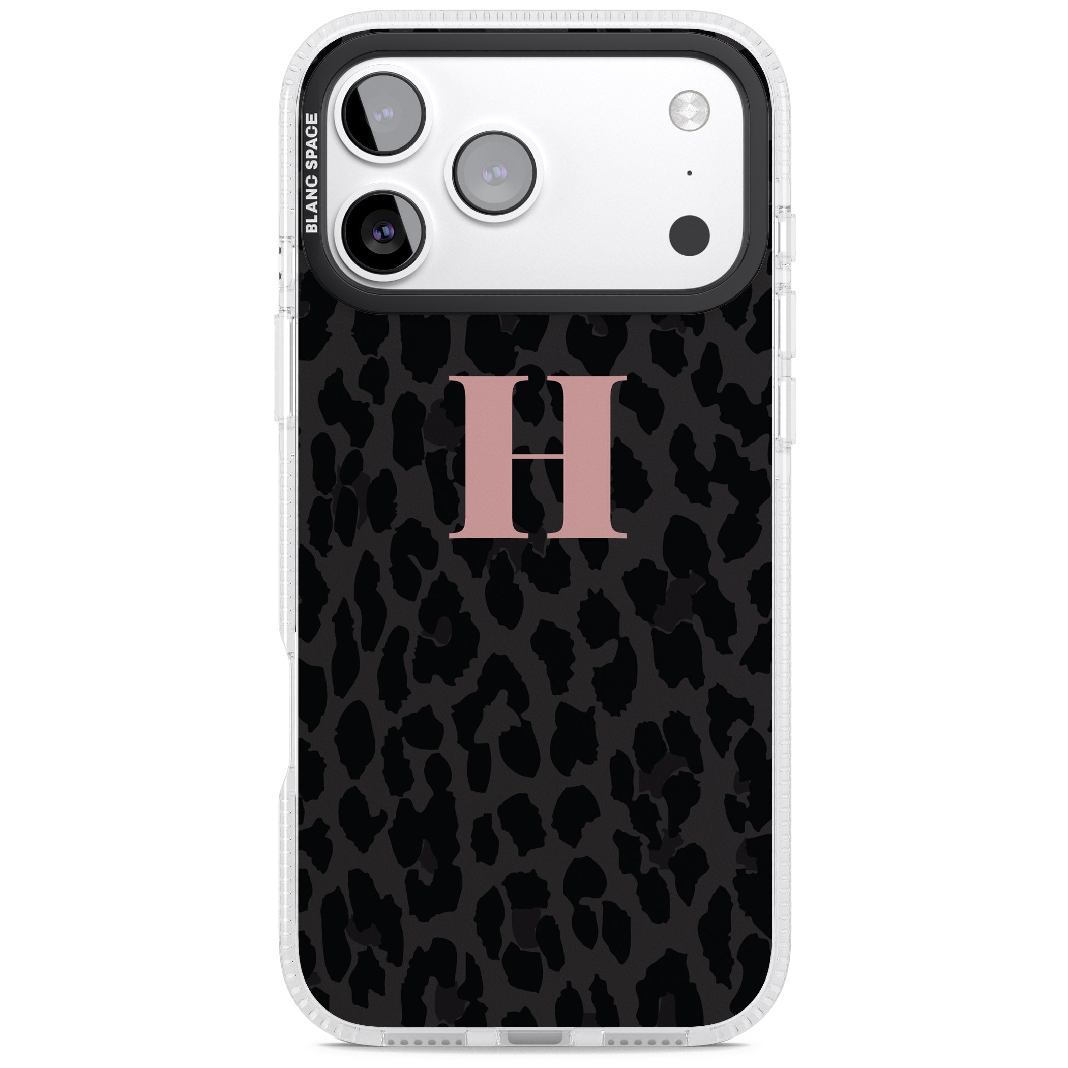Personalised Pink Leopard Monogram iPhone 17 Pro Impact Air Clear Phone Case