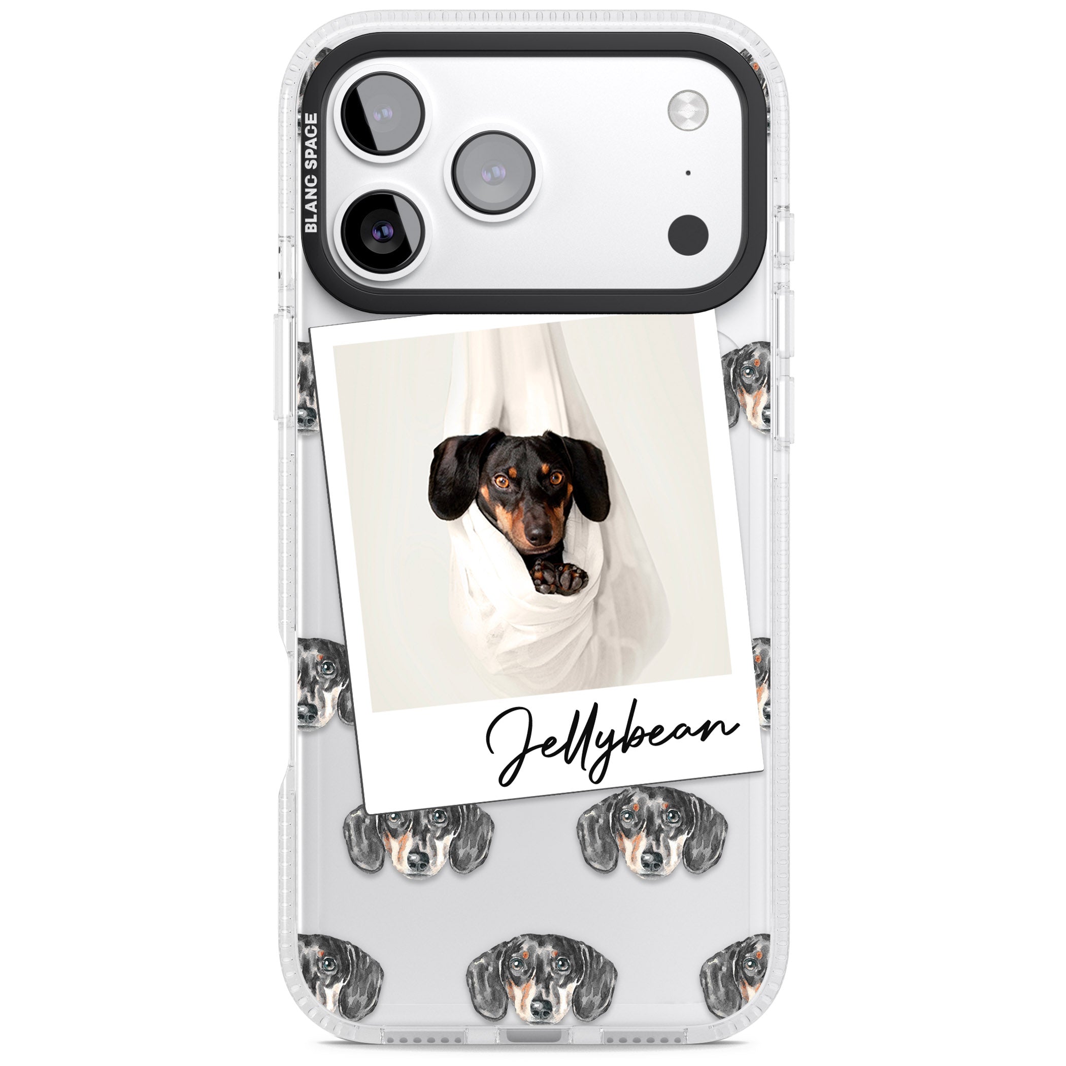 Personalised Black Dachshund Instant Camera Photo iPhone 17 Pro Impact Air Clear Phone Case