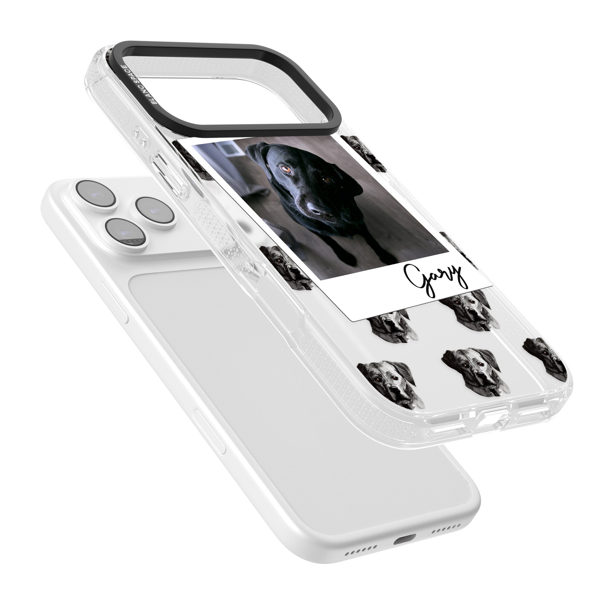 Personalised Black Labrador Instant Camera Photo iPhone 17 Pro Impact Air Clear Phone Case Colours