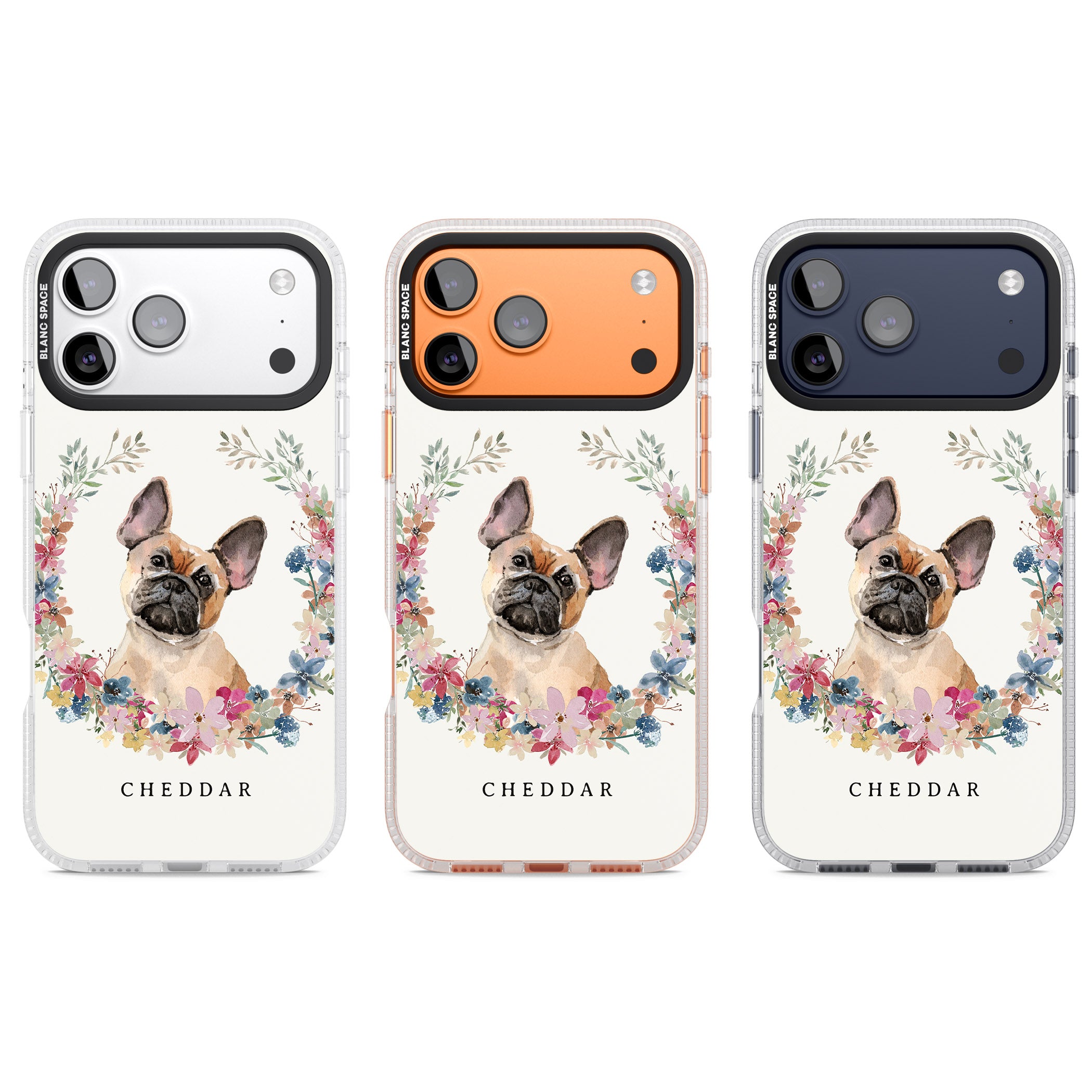 Personalised Tan French Bulldog Floral Portrait iPhone 17 Pro Impact Air Clear Phone Case APT Impact Protection