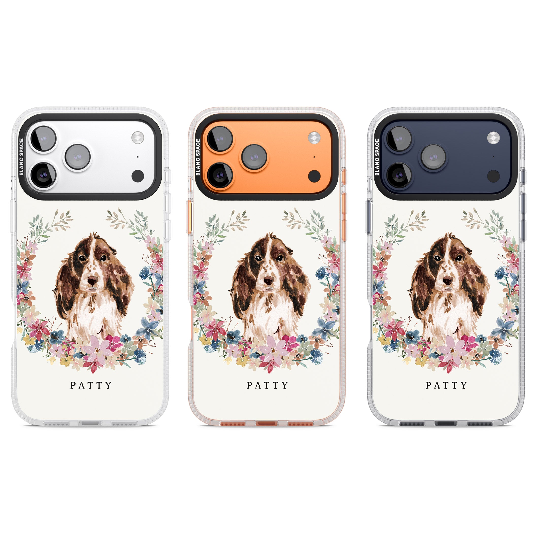 Personalised Cocker Spaniel Floral Portrait iPhone 17 Pro Impact Air Clear Phone Case APT Impact Protection