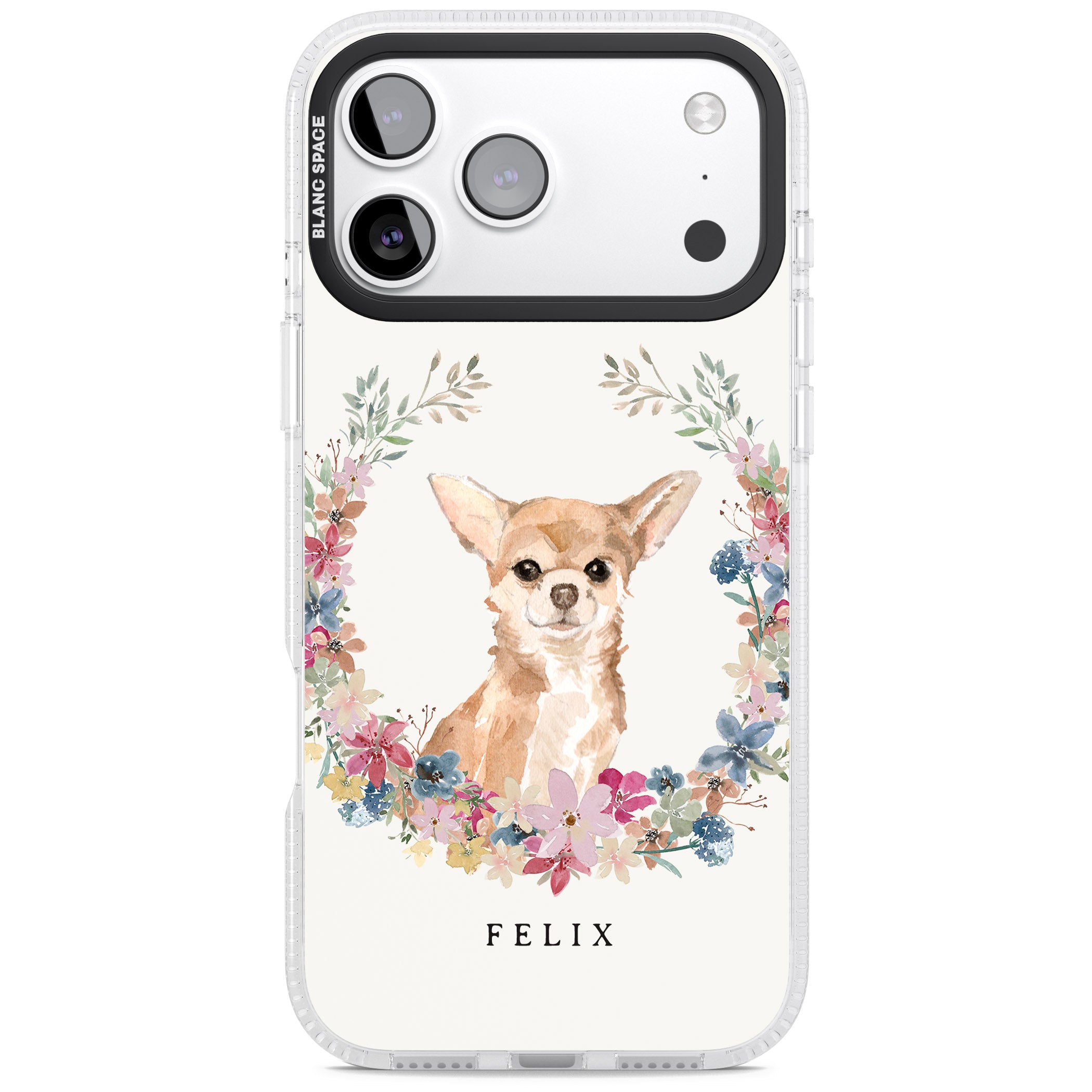 Personalised Chihuahua Floral Portrait iPhone 17 Pro Impact Air Clear Phone Case