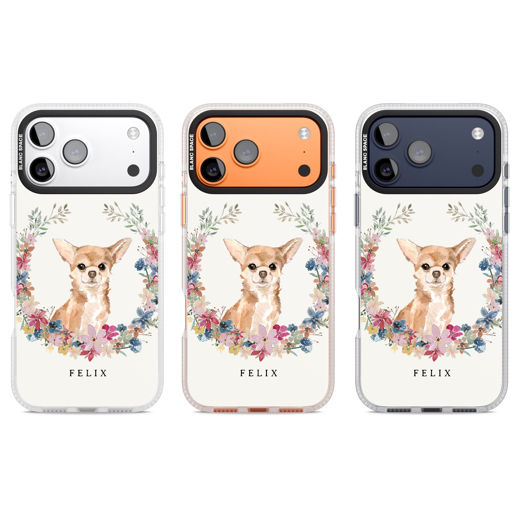 Personalised Chihuahua Floral Portrait iPhone 17 Pro Impact Air Clear Phone Case APT Impact Protection