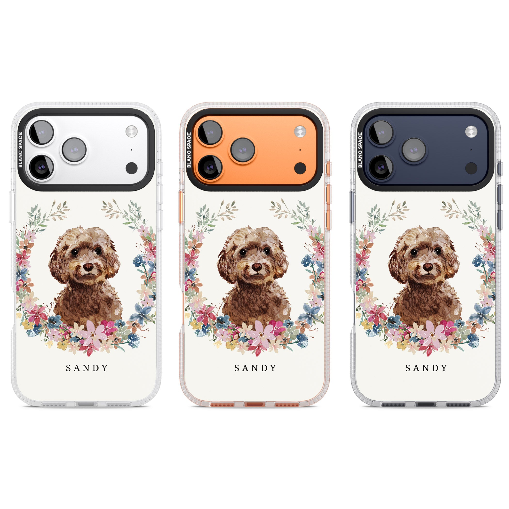Personalised Brown Cockapoo Floral Portrait iPhone 17 Pro Impact Air Clear Phone Case APT Impact Protection