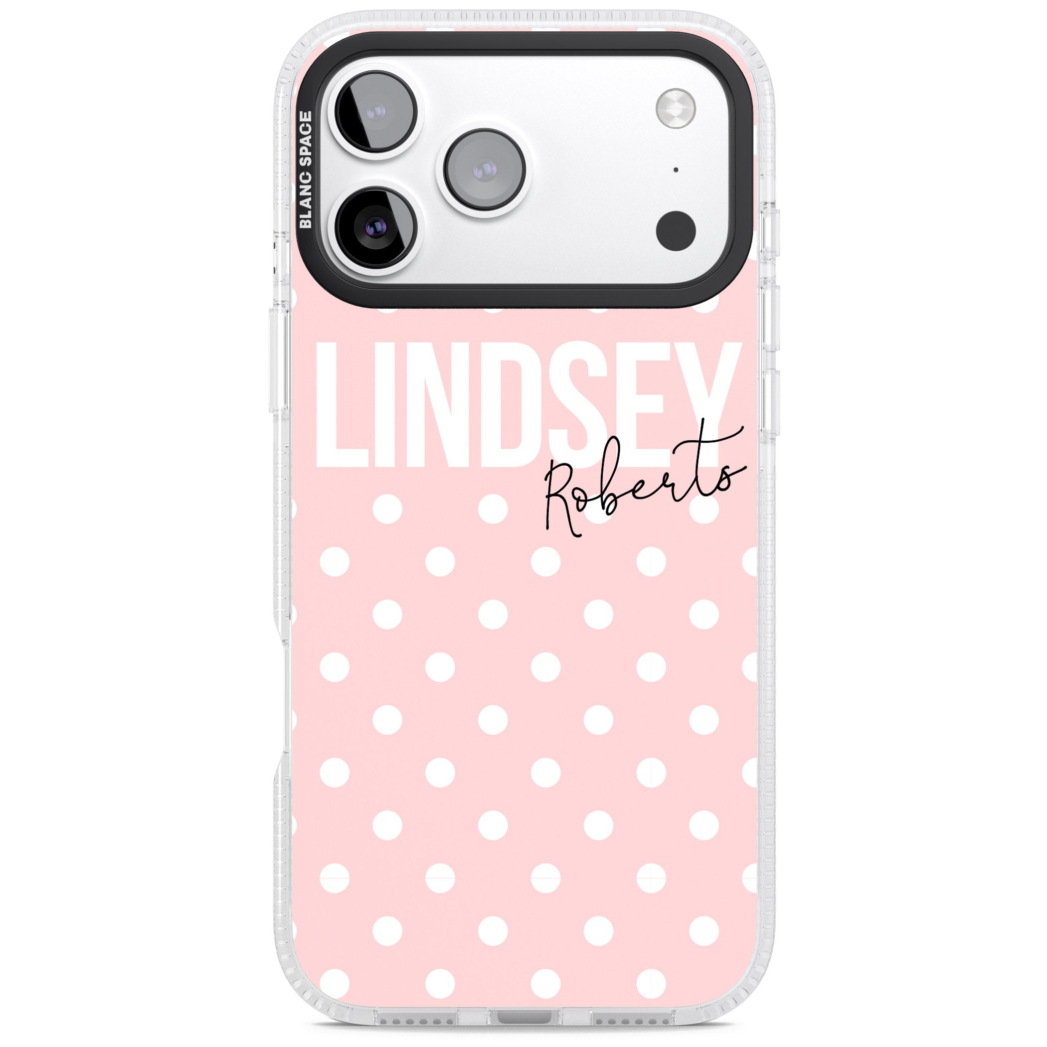 Personalised Pink Polka iPhone 17 Pro Impact Air Clear Phone Case