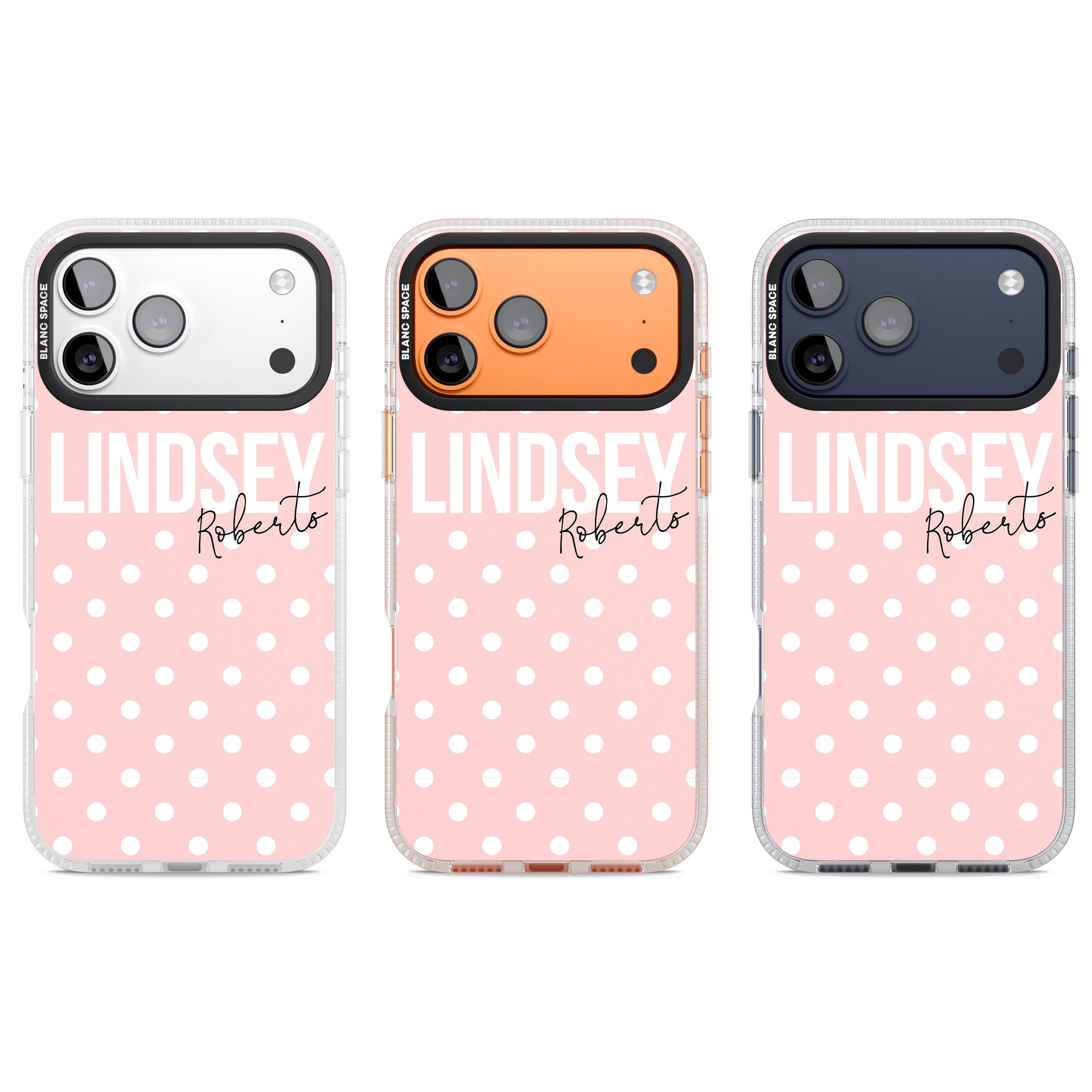 Personalised Pink Polka iPhone 17 Pro Impact Air Clear Phone Case APT Impact Protection