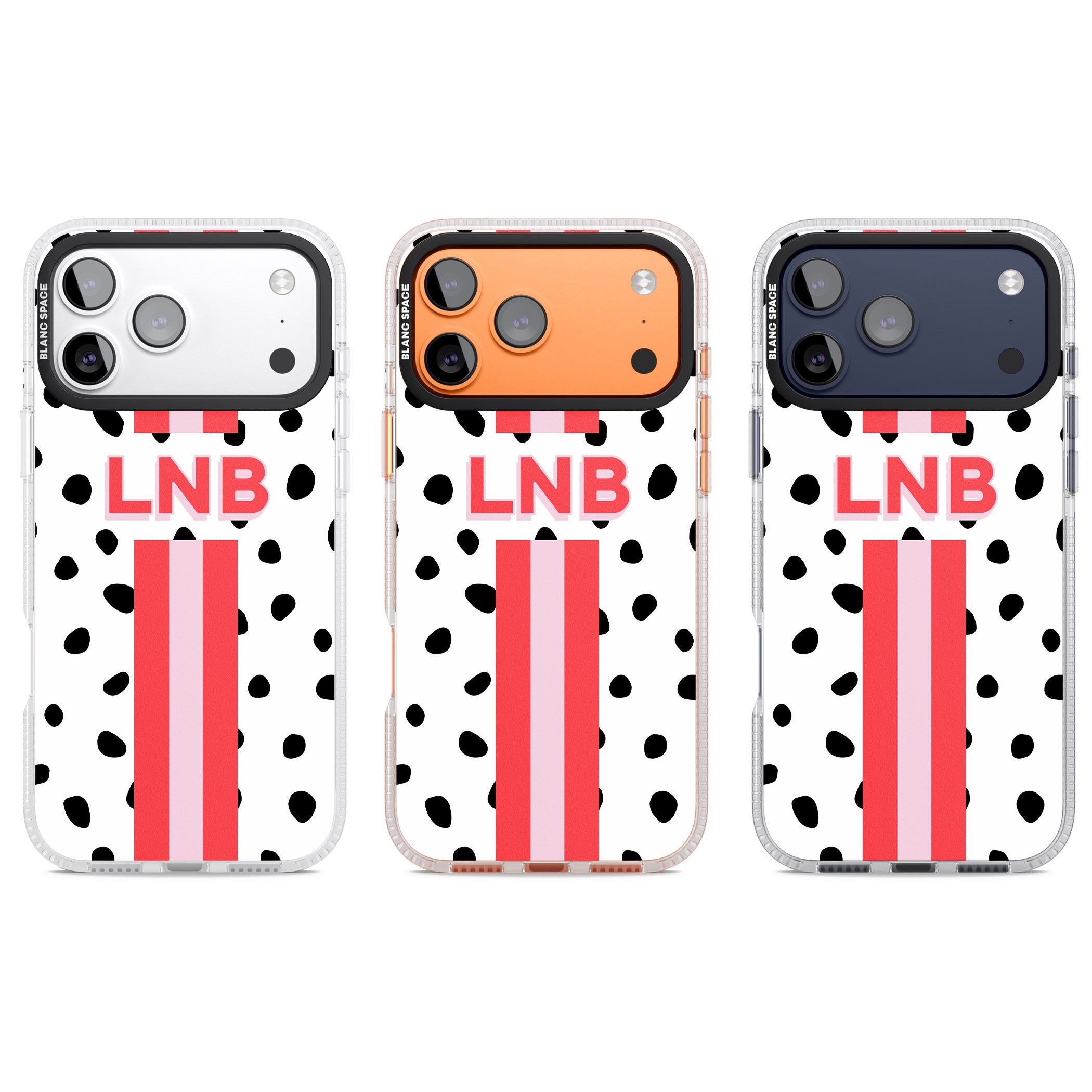 Personalised Polka & Pink Stripe iPhone 17 Pro Impact Air Clear Phone Case APT Impact Protection