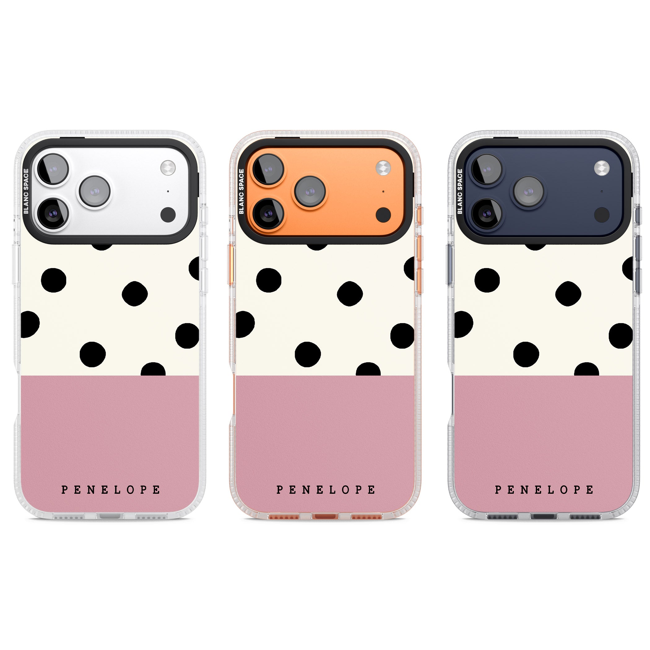 Personalised Pink Border Polka Dot iPhone 17 Pro Impact Air Clear Phone Case APT Impact Protection