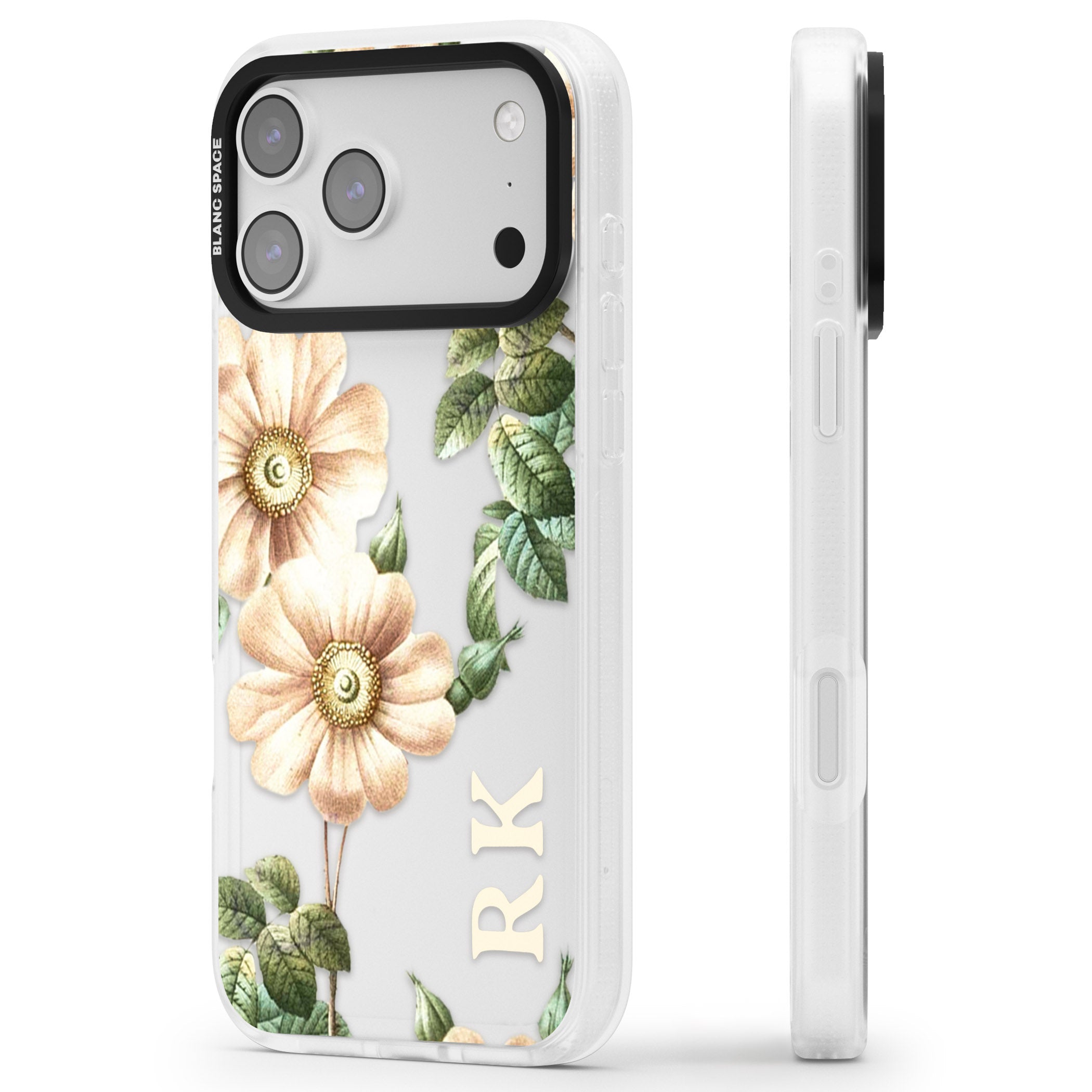 Personalised Vintage Floral Anemone iPhone 17 Pro Impact Air Clear Phone Case Side Profile
