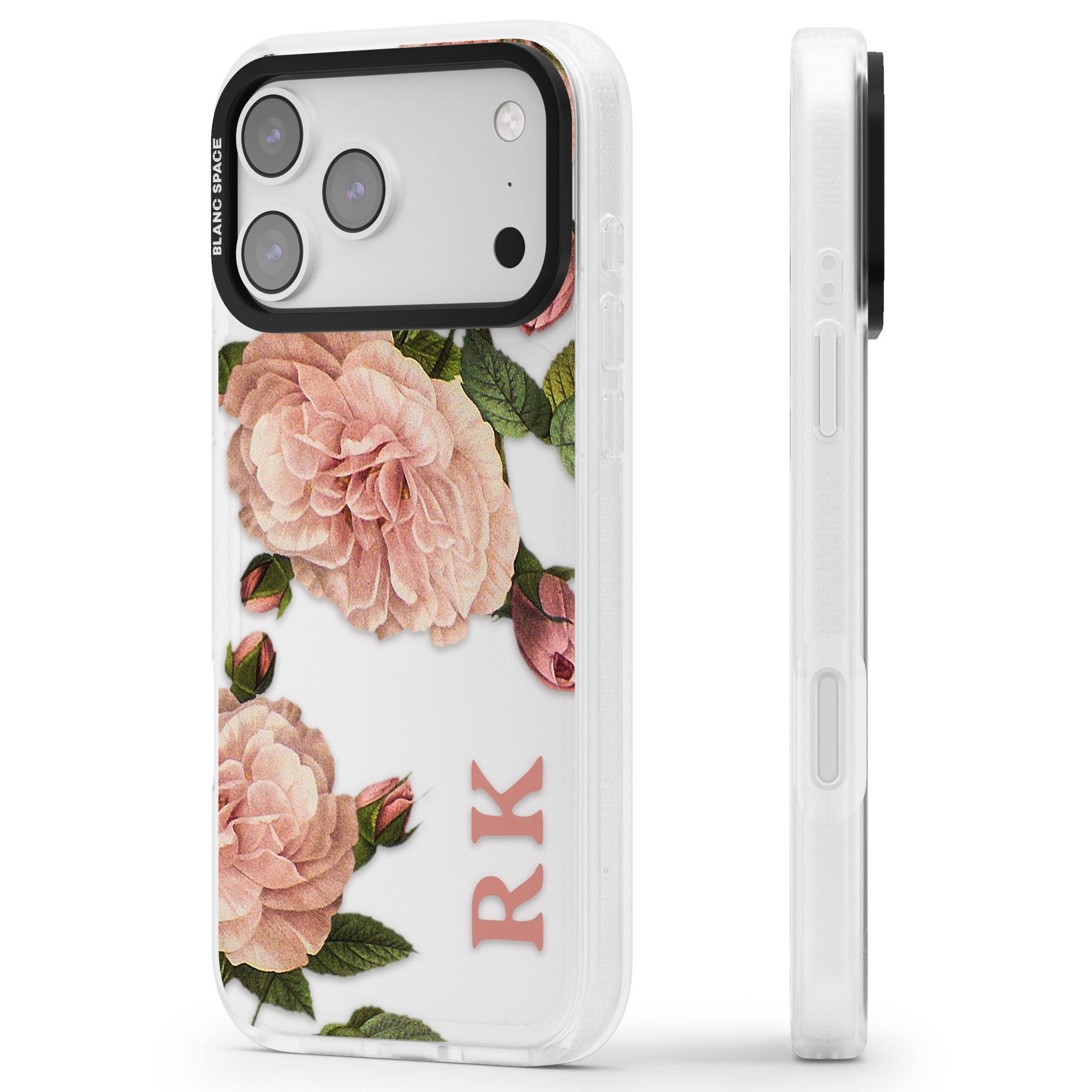 Personalised Vintage Floral iPhone 17 Pro Impact Air Clear Phone Case Side Profile