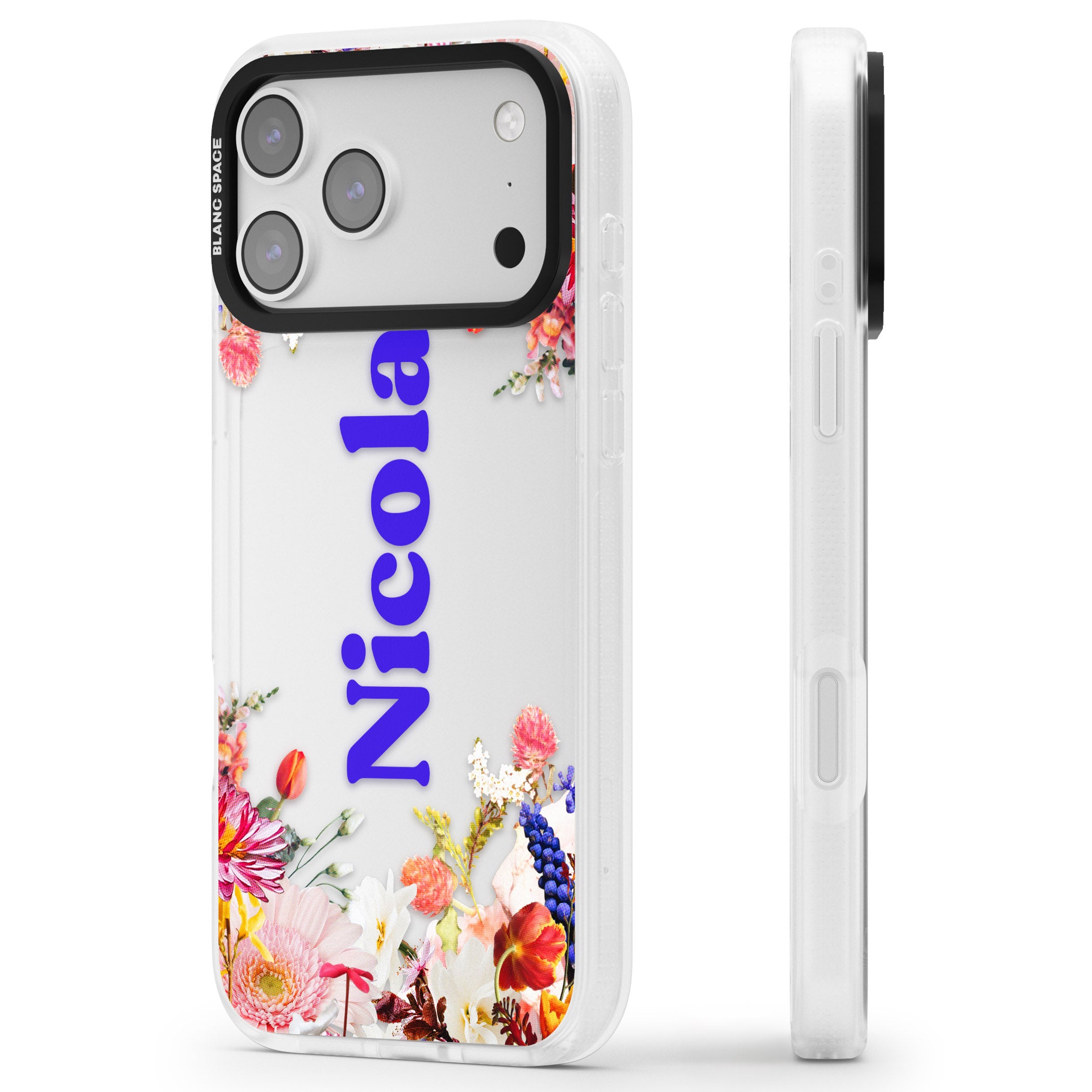 Personalised Floral Name iPhone 17 Pro Impact Air Clear Phone Case Side Profile