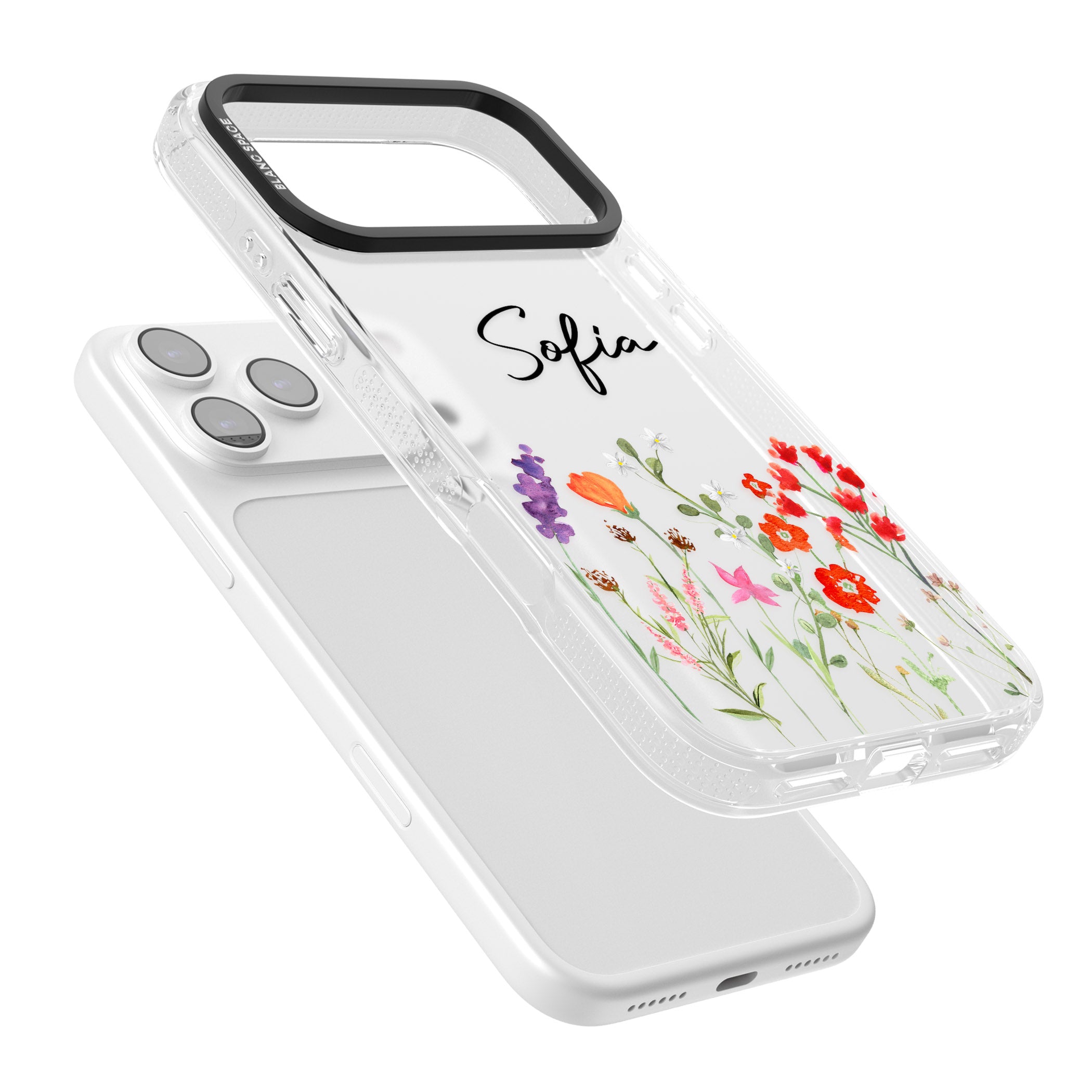Personalised Spring Wildflowers iPhone 17 Pro Impact Air Clear Phone Case Colours
