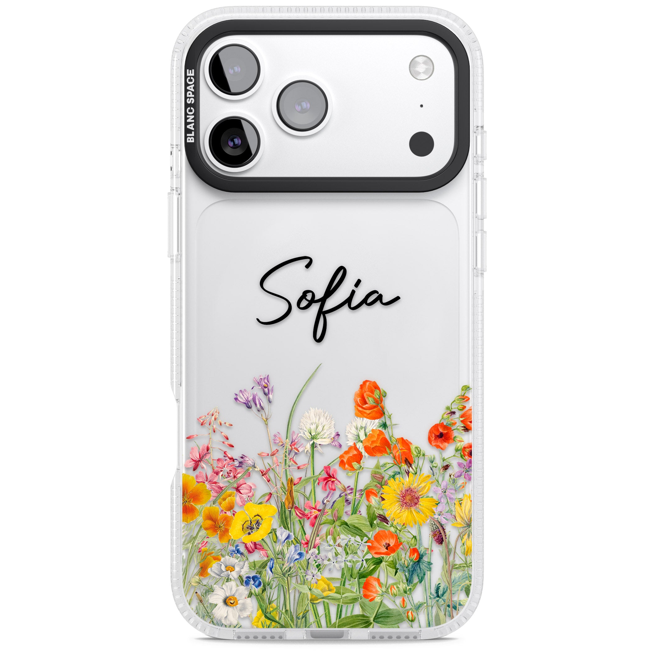 Personalised Summer Wildflowers iPhone 17 Pro Impact Air Clear Phone Case