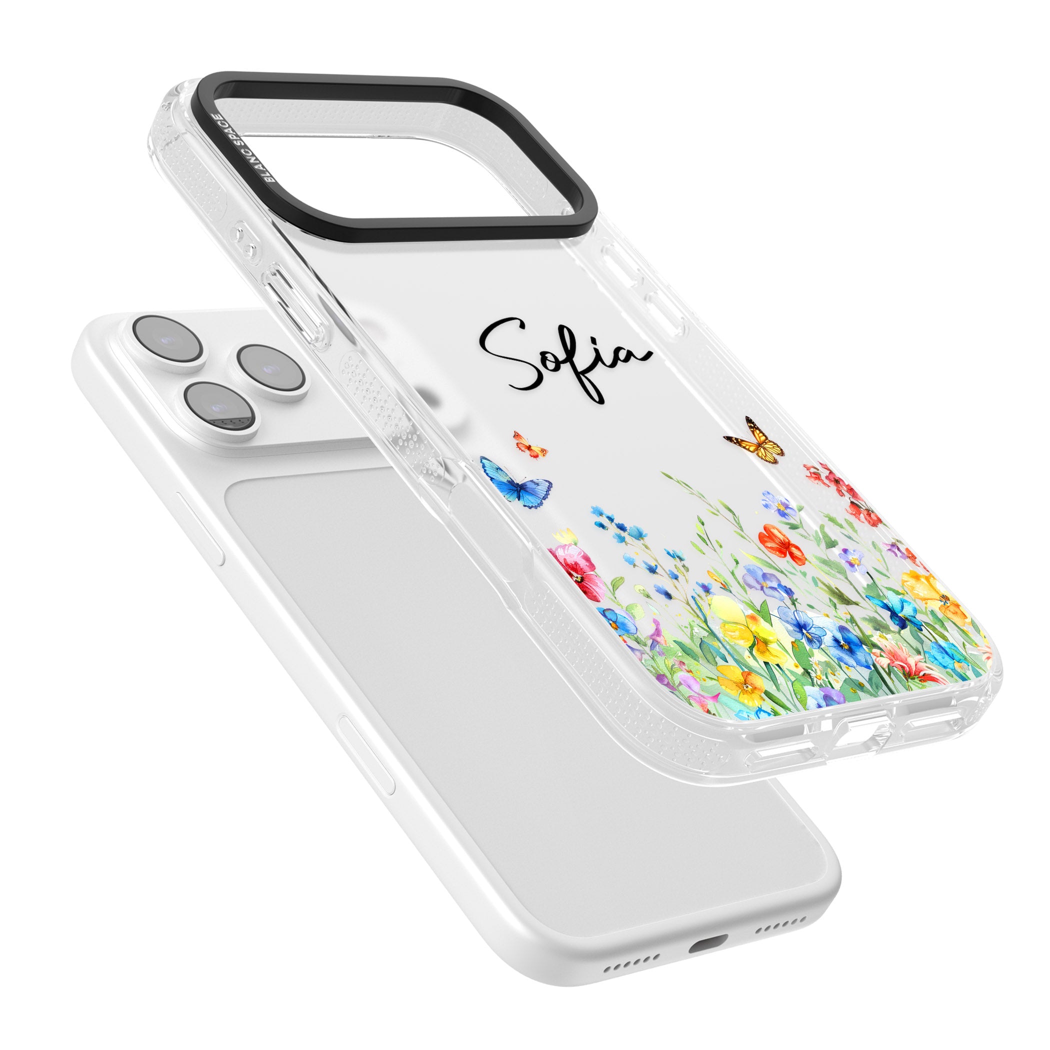 Personalised Buterflies Wildflowers iPhone 17 Pro Impact Air Clear Phone Case Colours