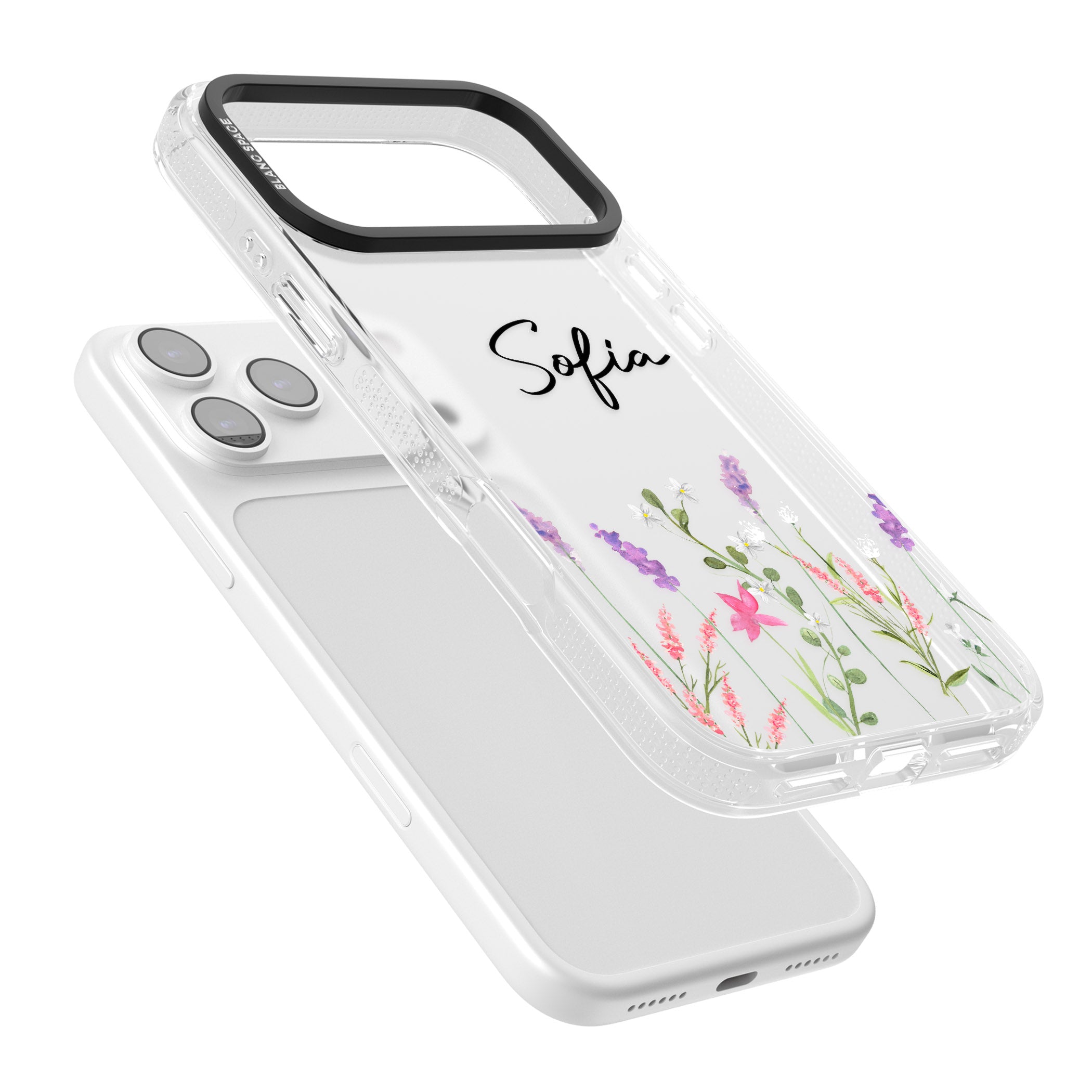 Personalised Lavender Wildflowers iPhone 17 Pro Impact Air Clear Phone Case Colours