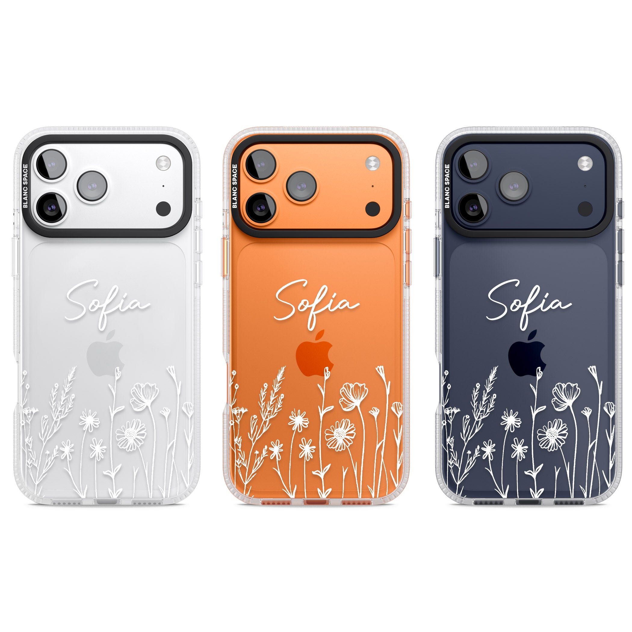 Personalised White Wildflowers iPhone 17 Pro Impact Air Clear Phone Case APT Impact Protection