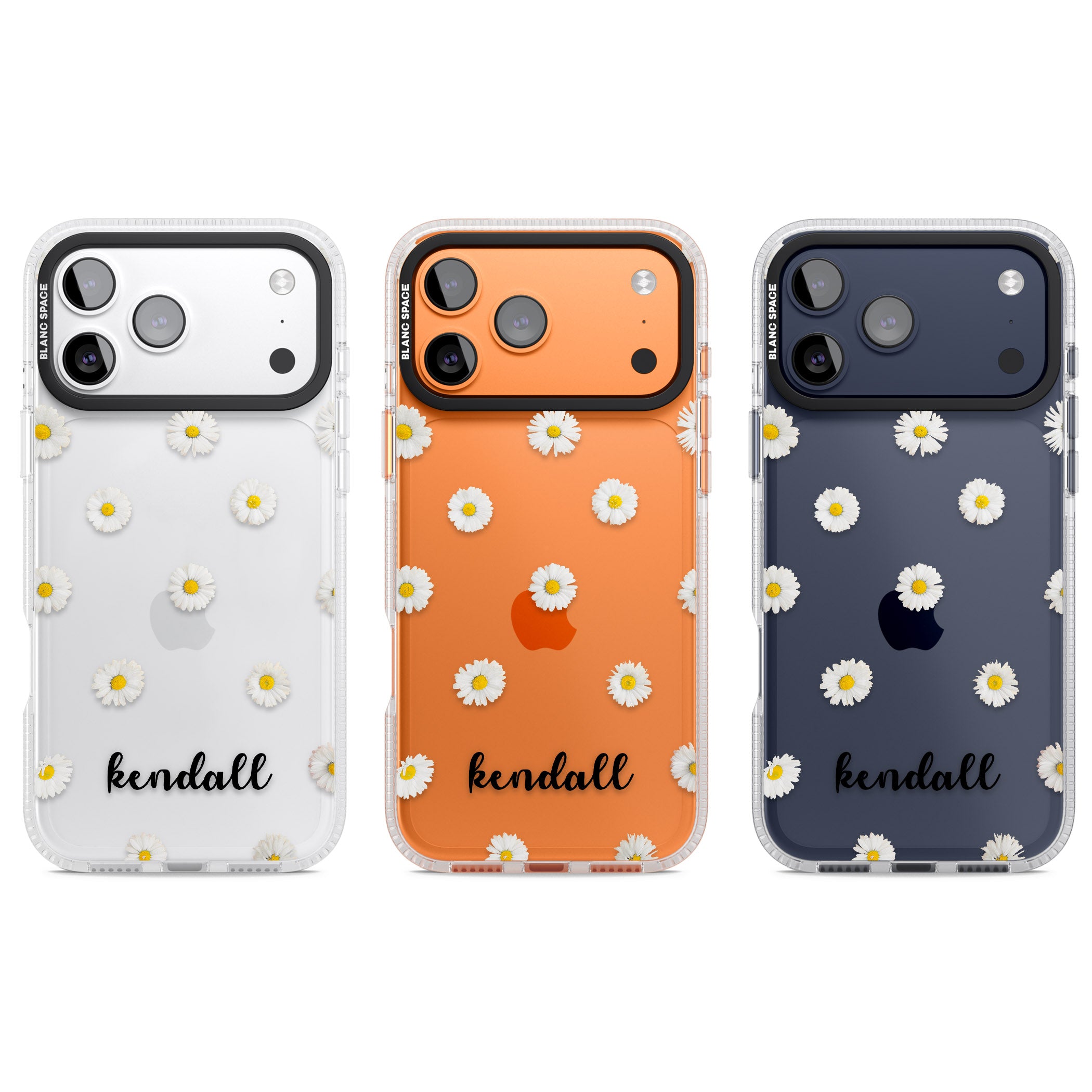 Personalised White Daisies & Cursive iPhone 17 Pro Impact Air Clear Phone Case APT Impact Protection