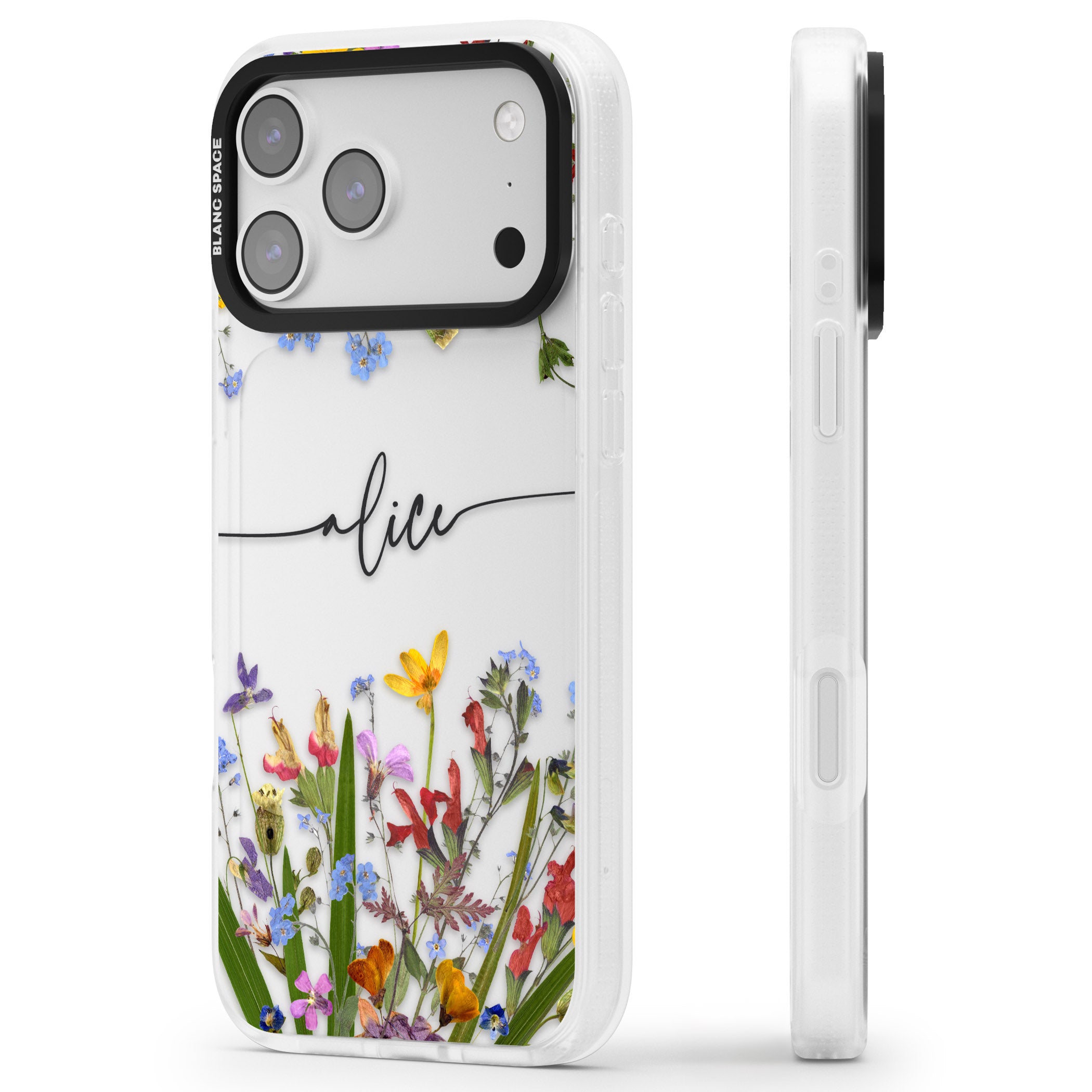 Personalised Wildflower Floral iPhone 17 Pro Impact Air Clear Phone Case Side Profile