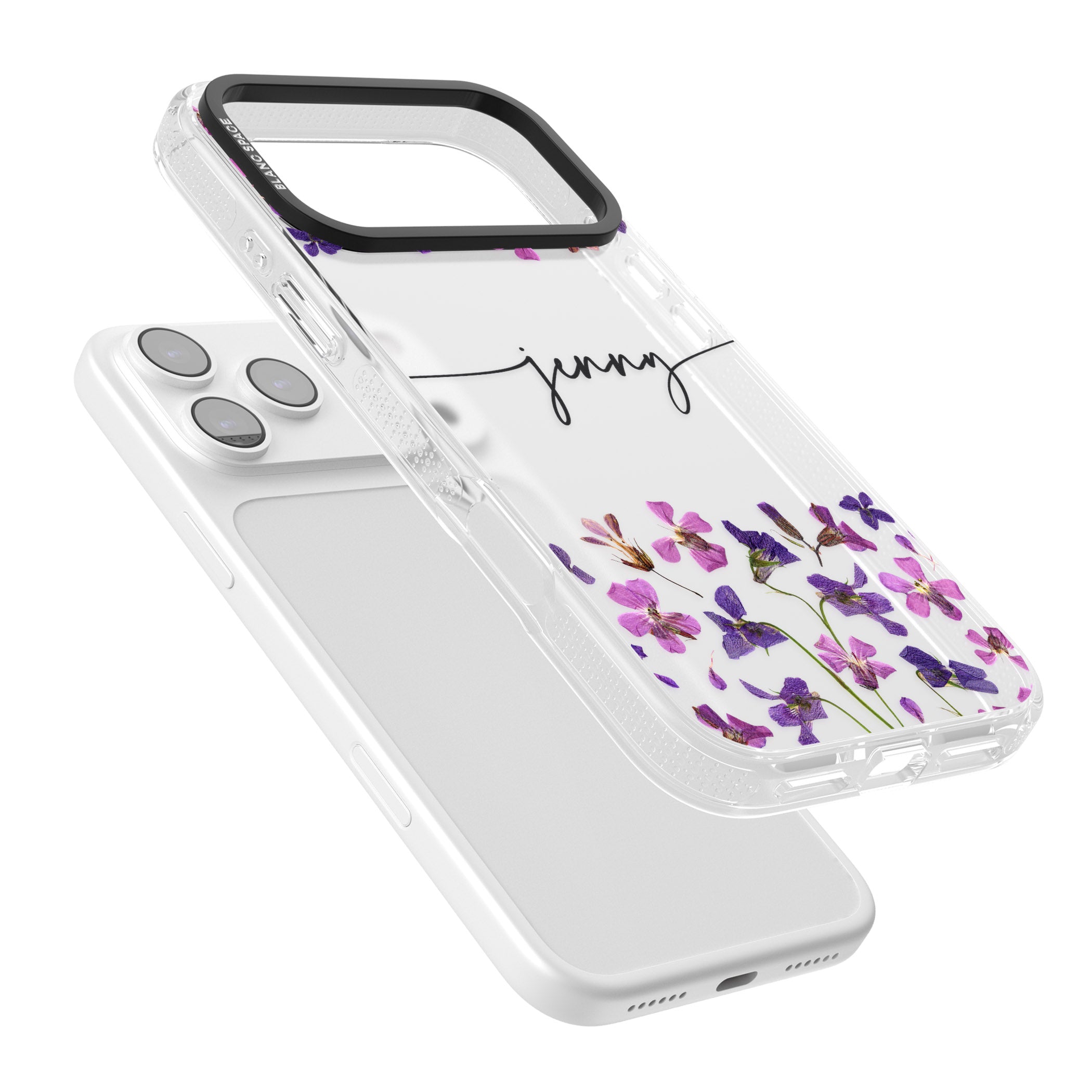 Personalised Purple Violets iPhone 17 Pro Impact Air Clear Phone Case Colours