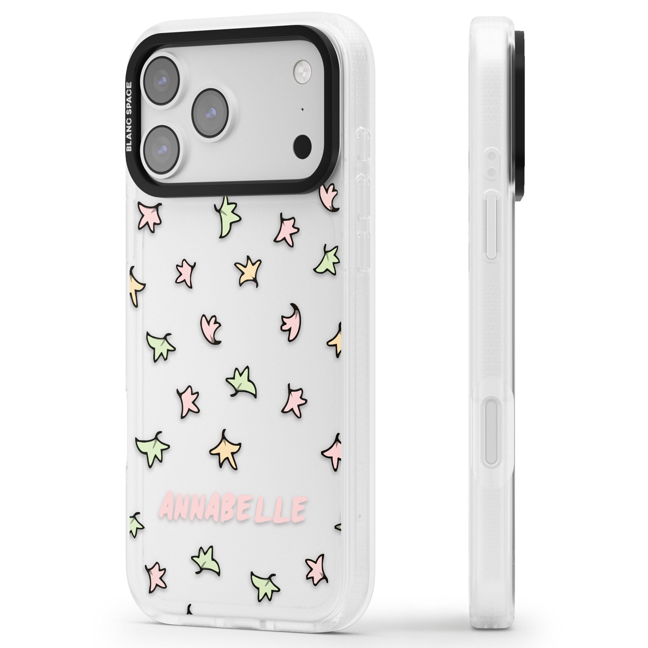 Personalised Heartstopper Leaves Pattern iPhone 17 Pro Impact Air Clear Phone Case Side Profile