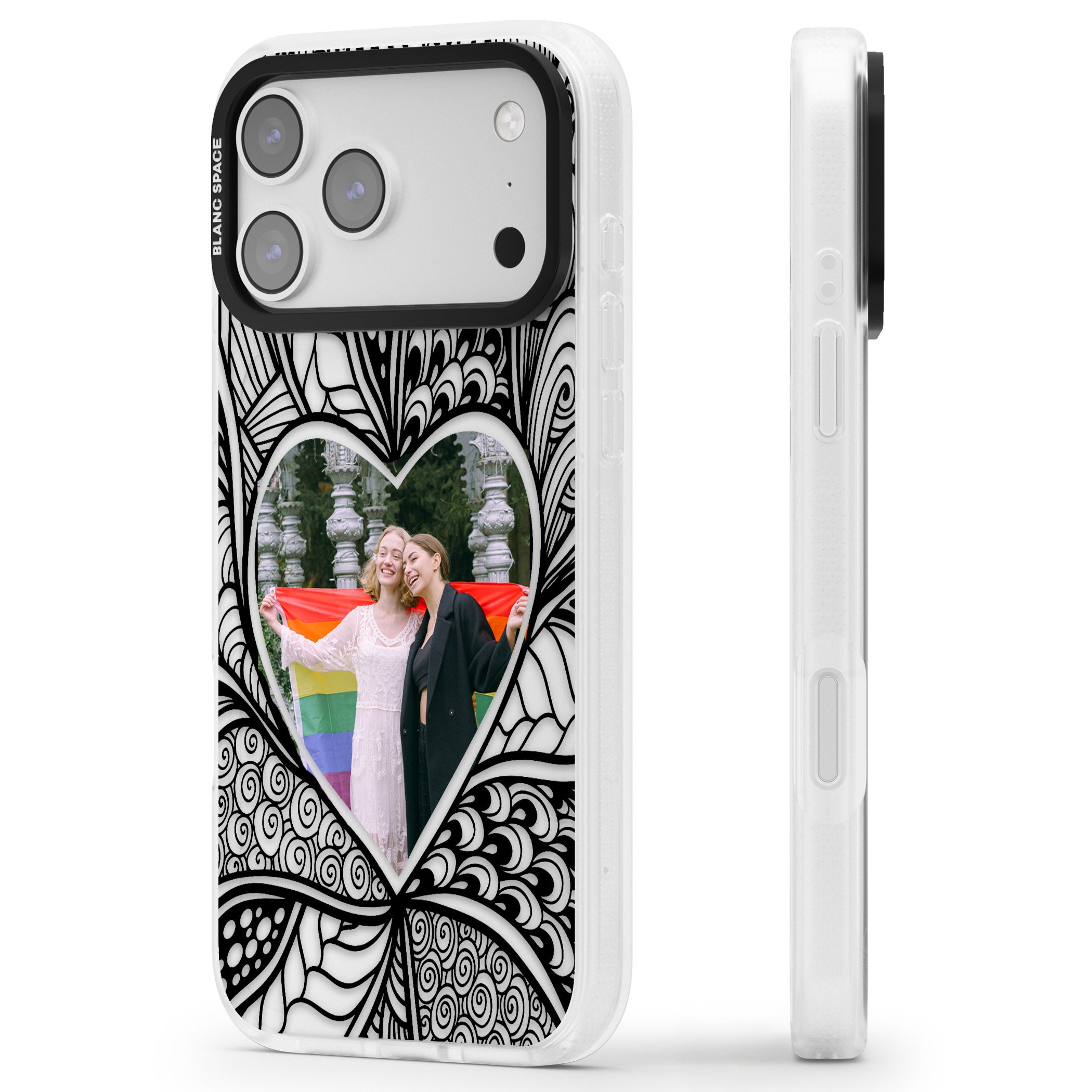 Personalised Henna Heart Photo Case iPhone 17 Pro Impact Air Clear Phone Case Side Profile