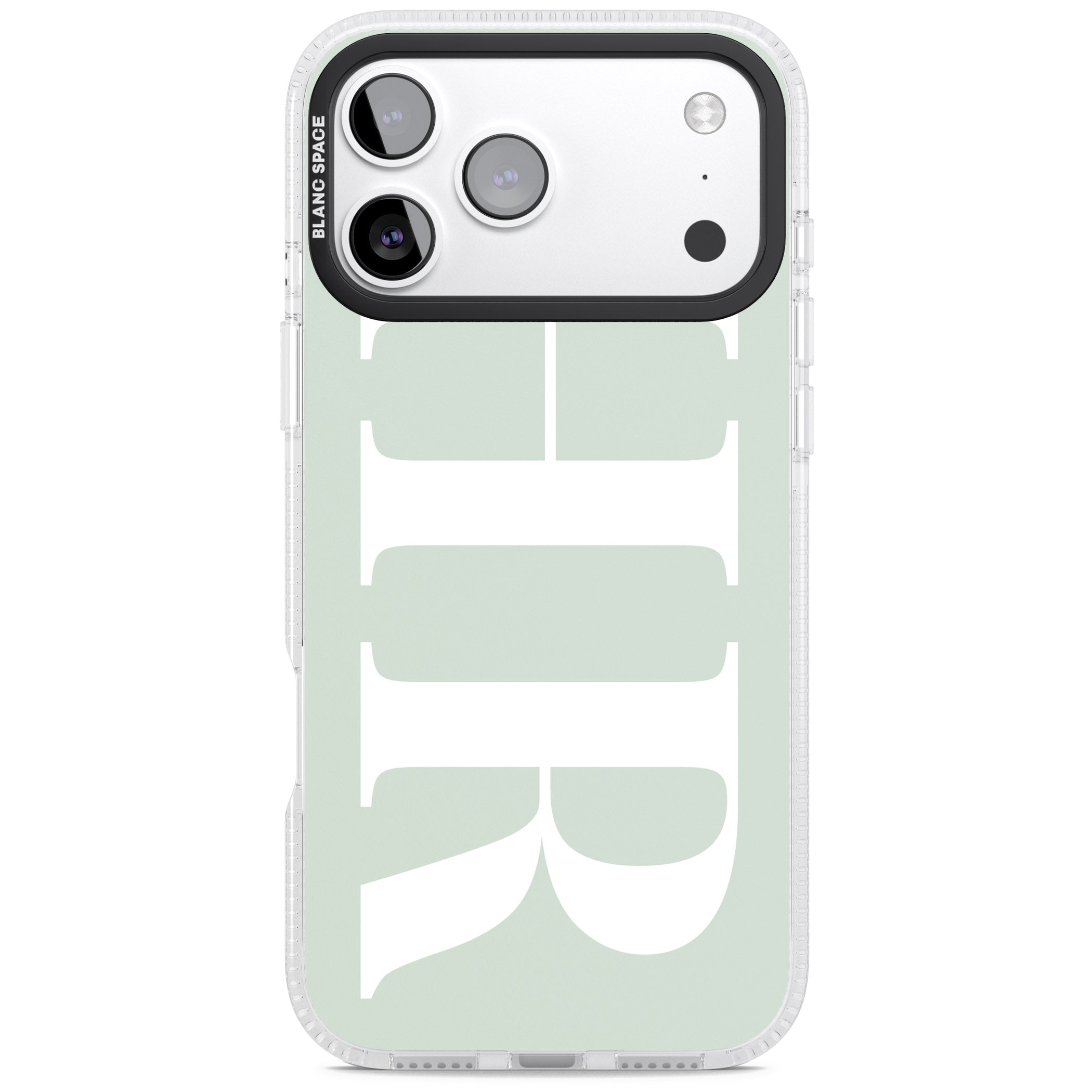 Personalised White & Seafoam Green Letters iPhone 17 Pro Impact Air Clear Phone Case