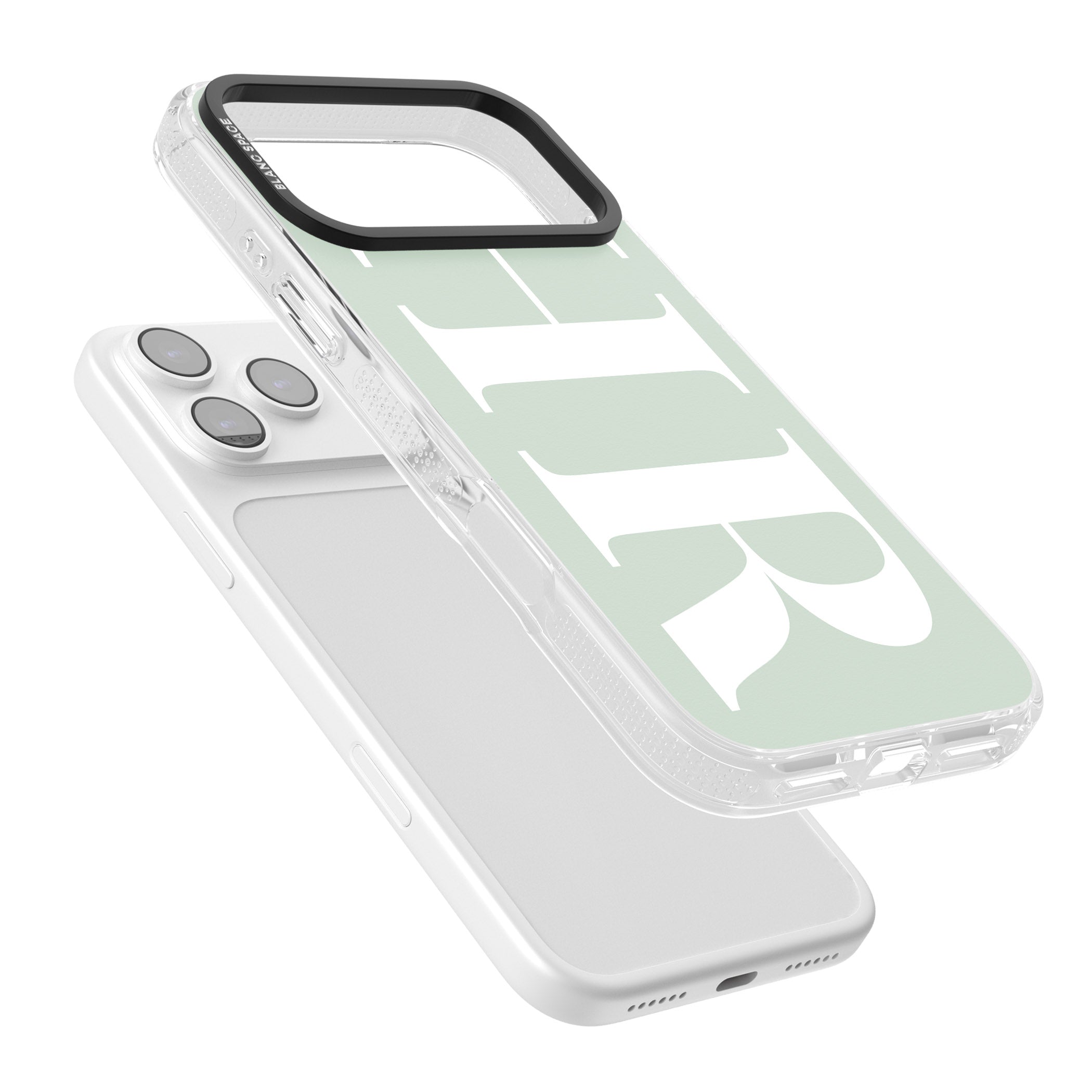 Personalised White & Seafoam Green Letters iPhone 17 Pro Impact Air Clear Phone Case Colours