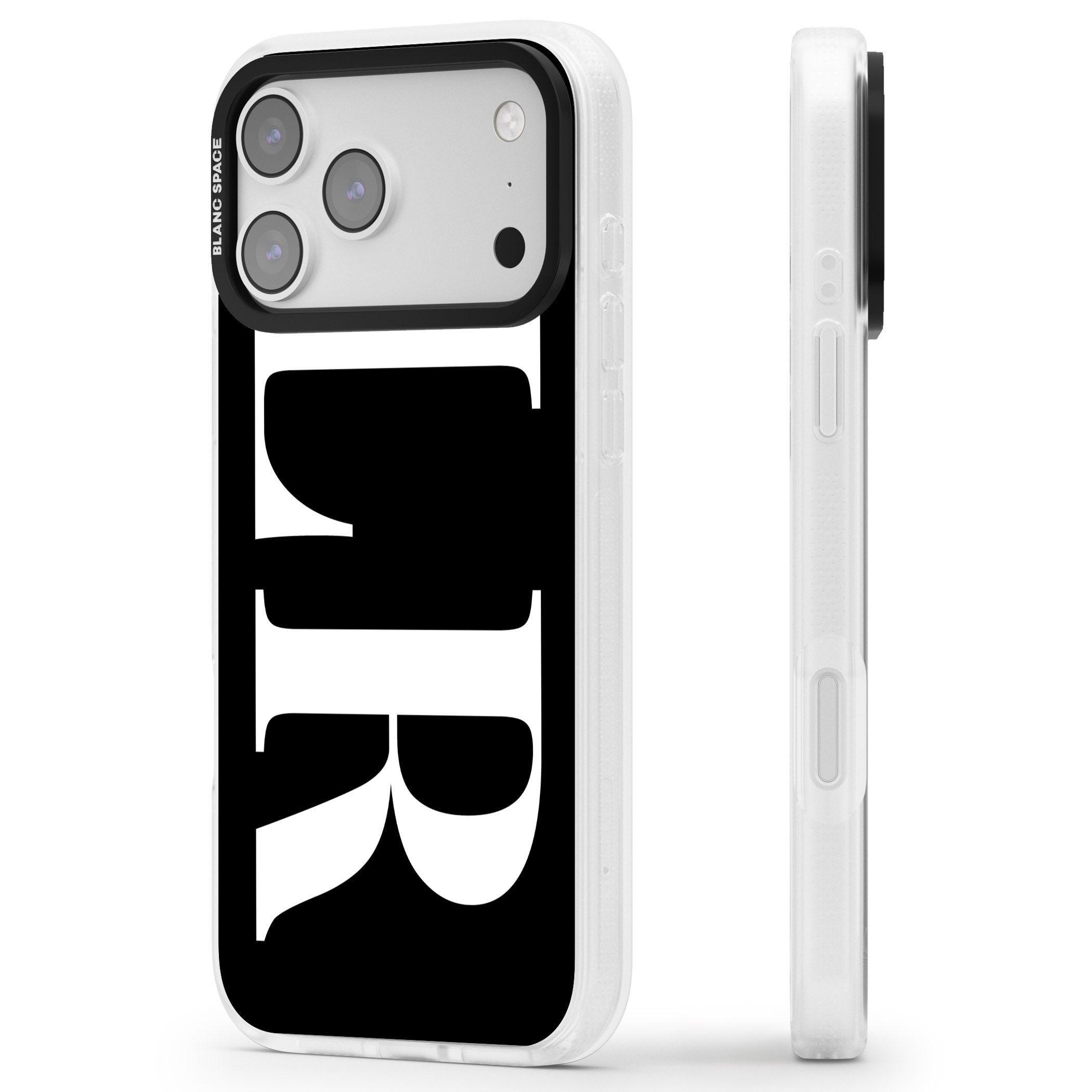 Personalised White & Black Letters iPhone 17 Pro Impact Air Clear Phone Case Side Profile