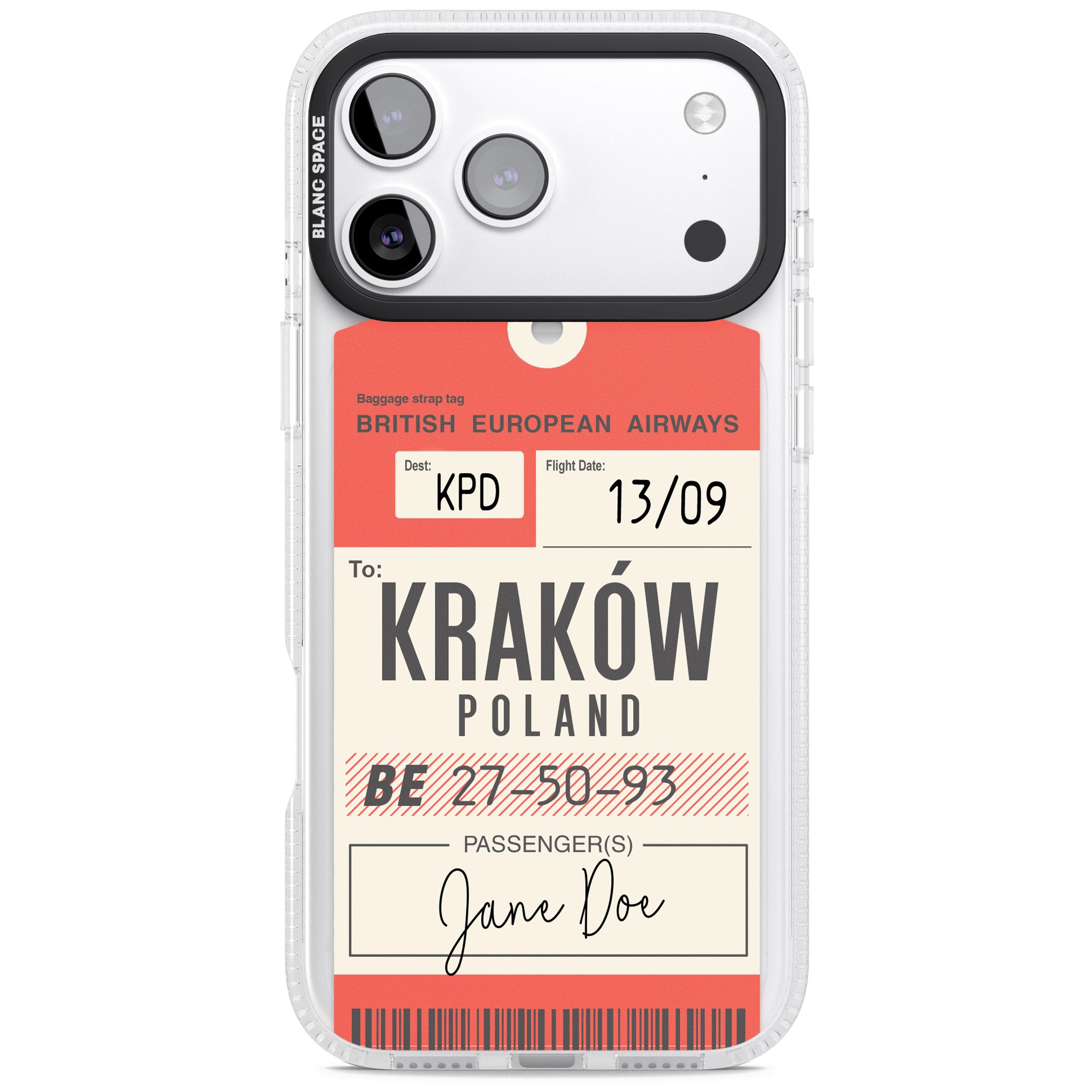 Personalised Vintage Bea Luggage Tag iPhone 17 Pro Impact Air Clear Phone Case