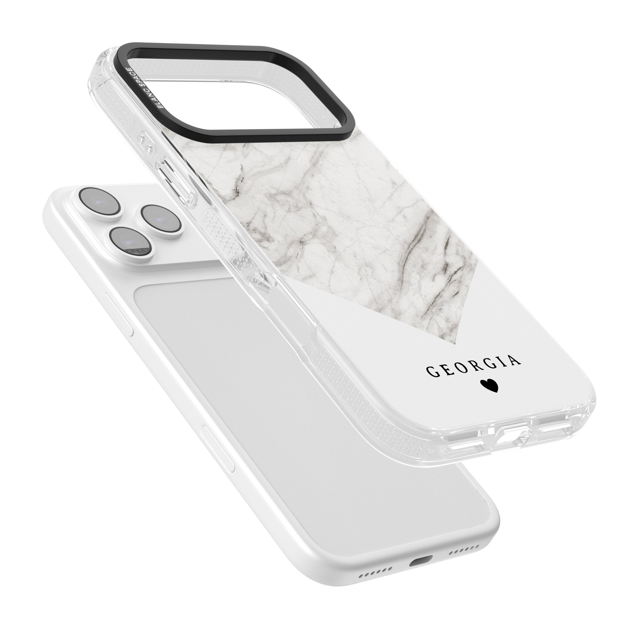 Personalised White Marble iPhone 17 Pro Max Impact Air Clear Phone Case Colours