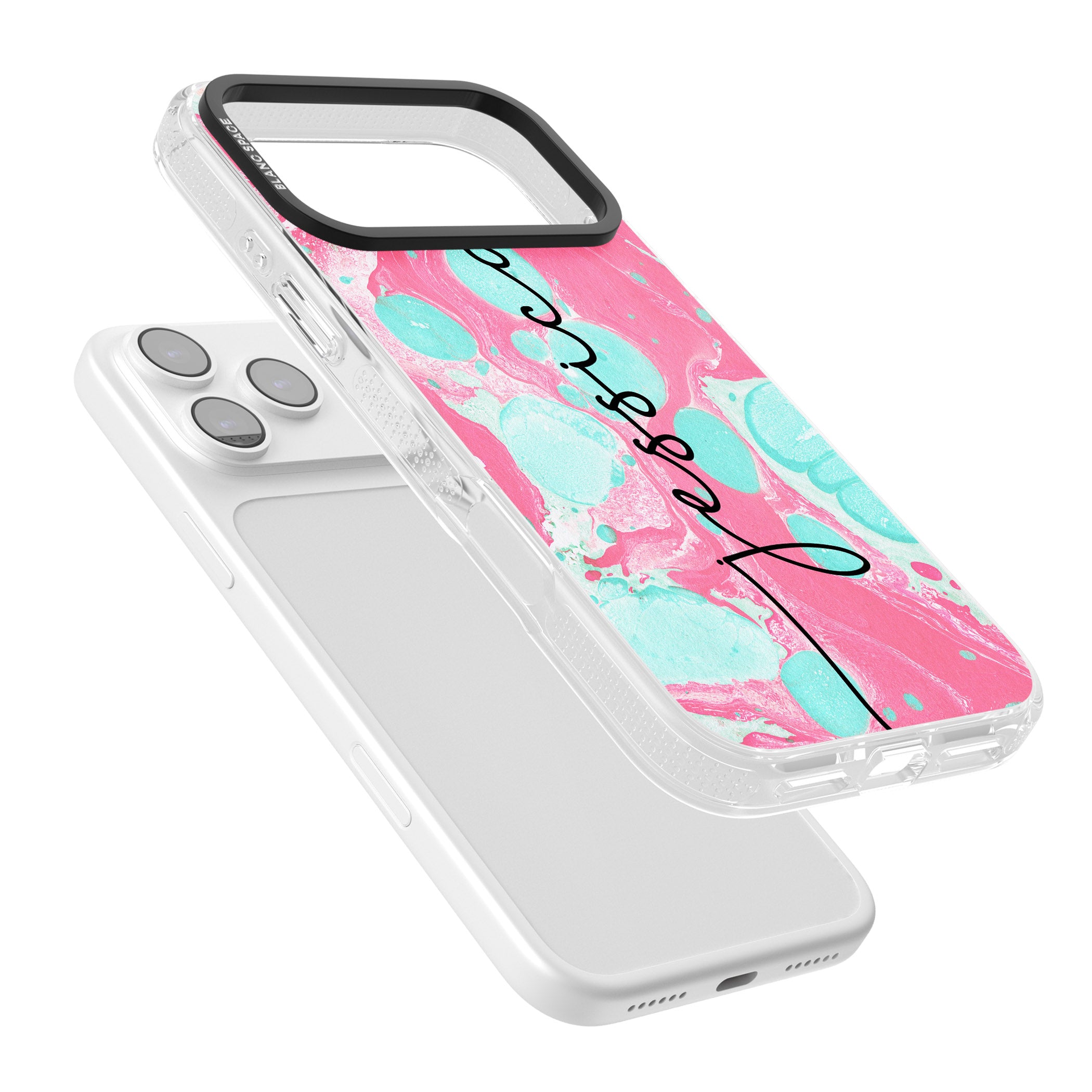 Personalised Turquoise & Pink Marbled iPhone 17 Pro Impact Air Clear Phone Case Colours