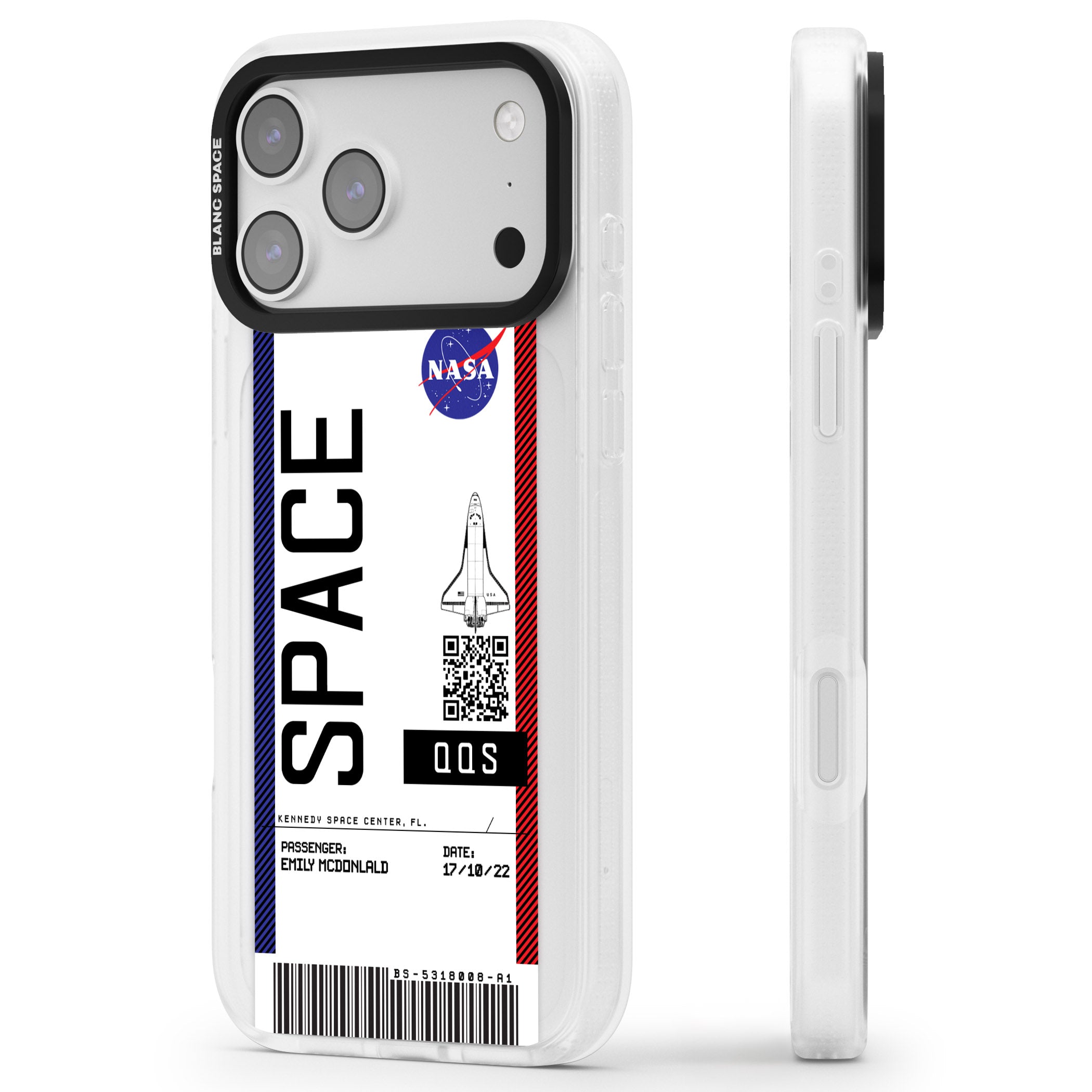 Personalised Nasa Boarding Pass (Light) iPhone 17 Pro Impact Air Clear Phone Case Side Profile