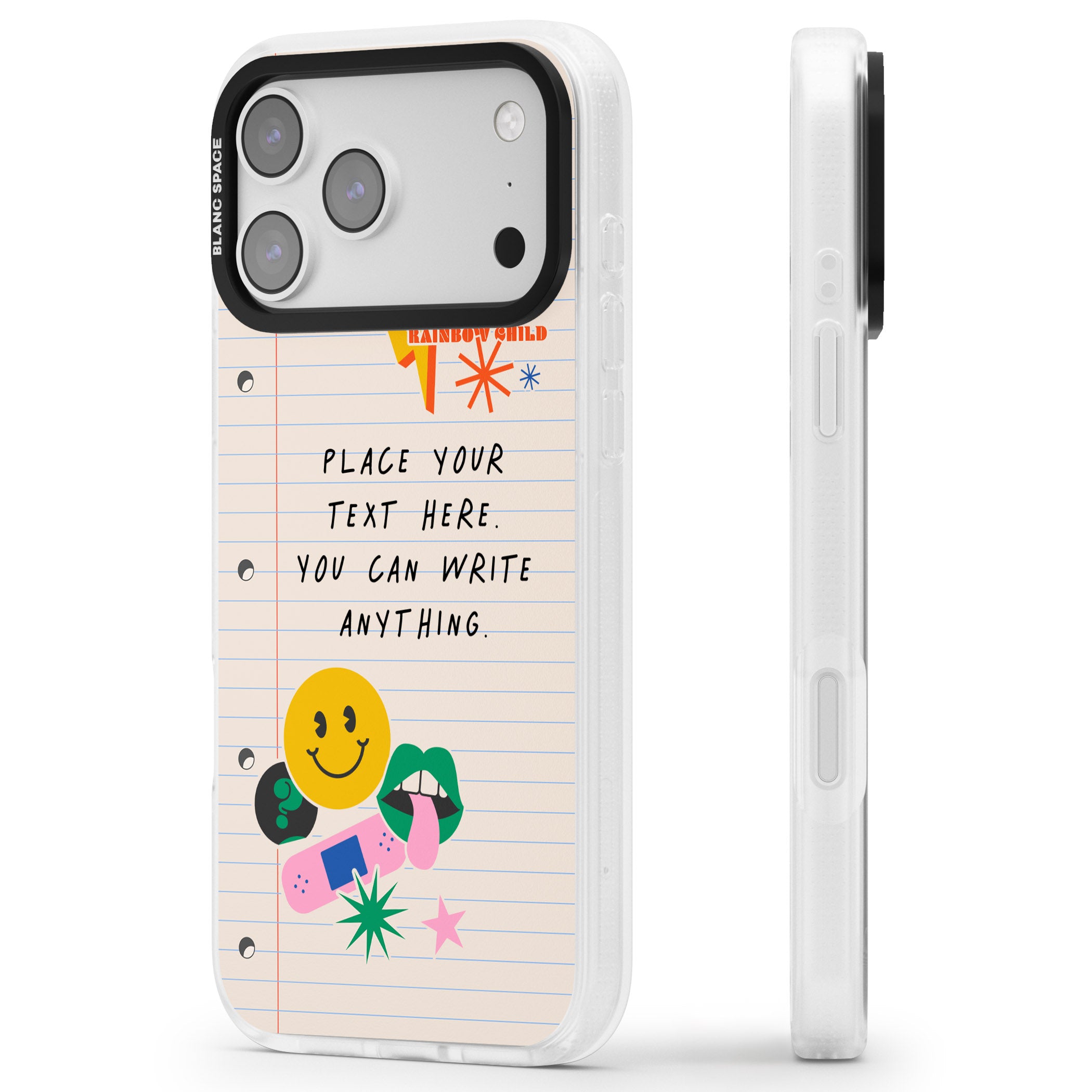 Personalised Retro Rainbow Fun iPhone 17 Pro Impact Air Clear Phone Case Side Profile