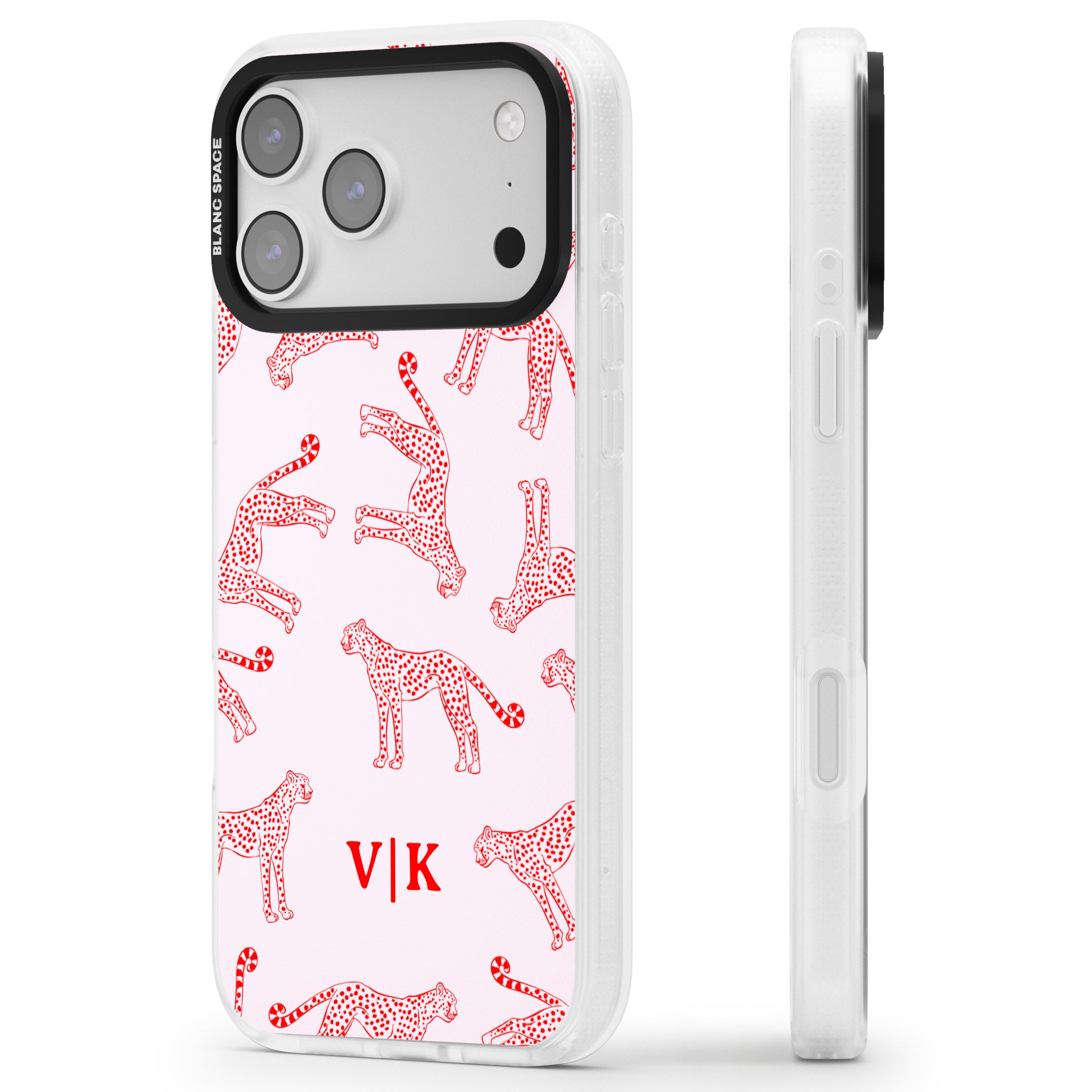 Personalised Red & Pink Cheetah iPhone 17 Pro Impact Air Clear Phone Case Side Profile