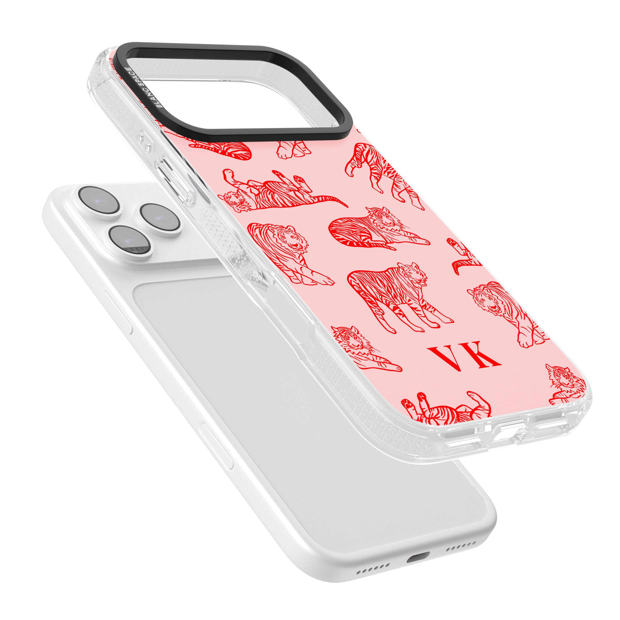 Personalised Red Tiger Outlines On Pink iPhone 17 Pro Impact Air Clear Phone Case Colours