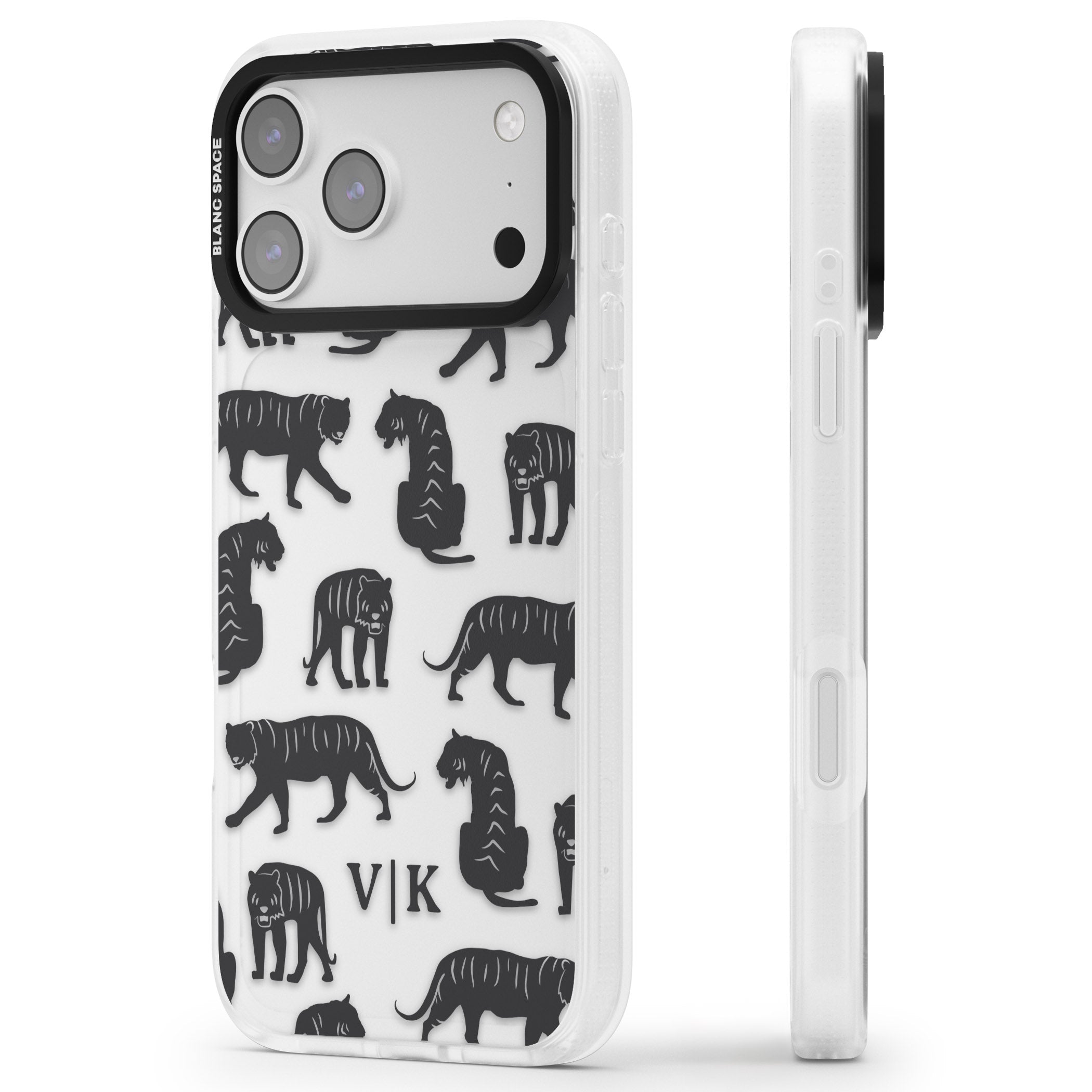 Personalised Tiger Silhouettes iPhone 17 Pro Impact Air Clear Phone Case Side Profile