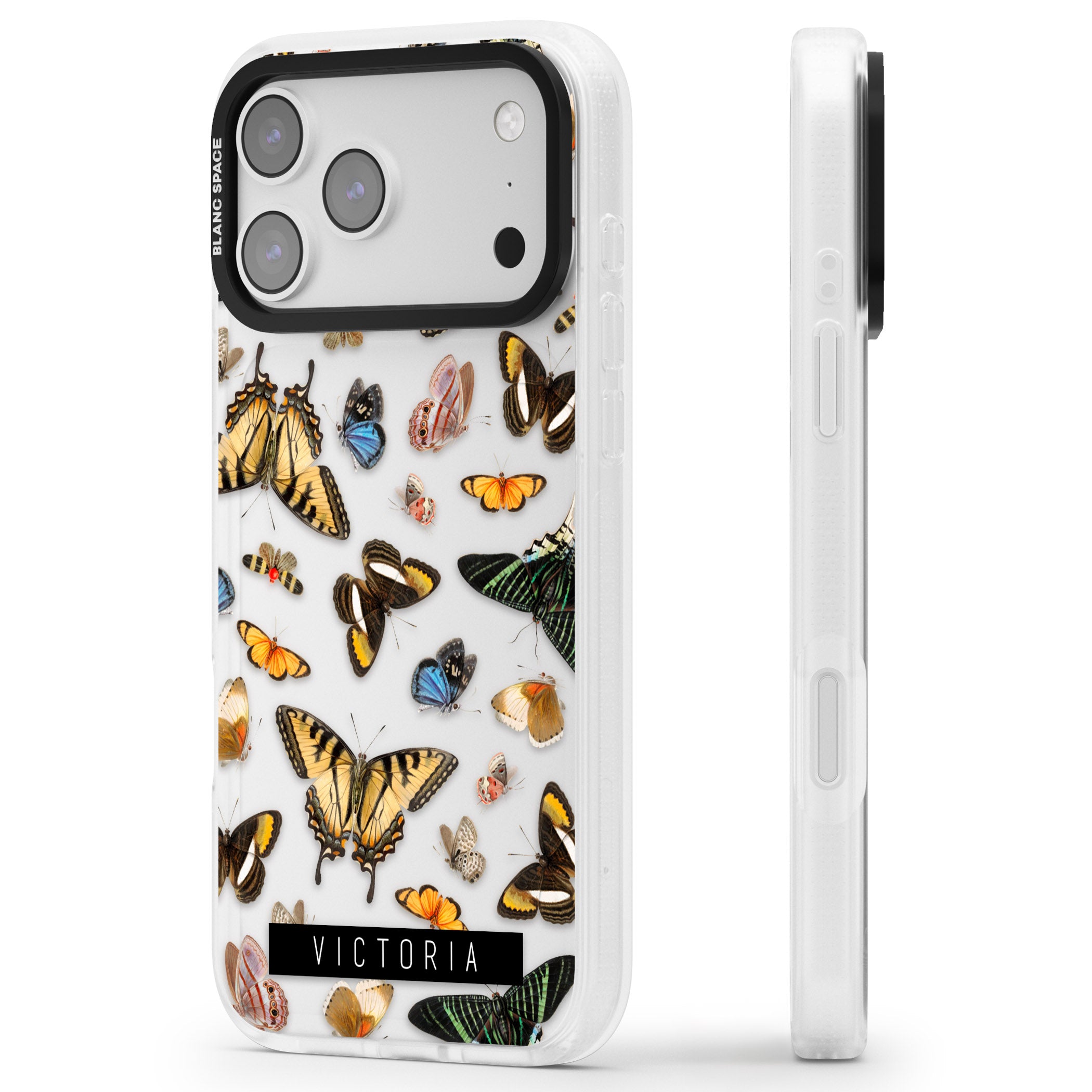 Personalised Butterfly Archive iPhone 17 Pro Impact Air Clear Phone Case Side Profile