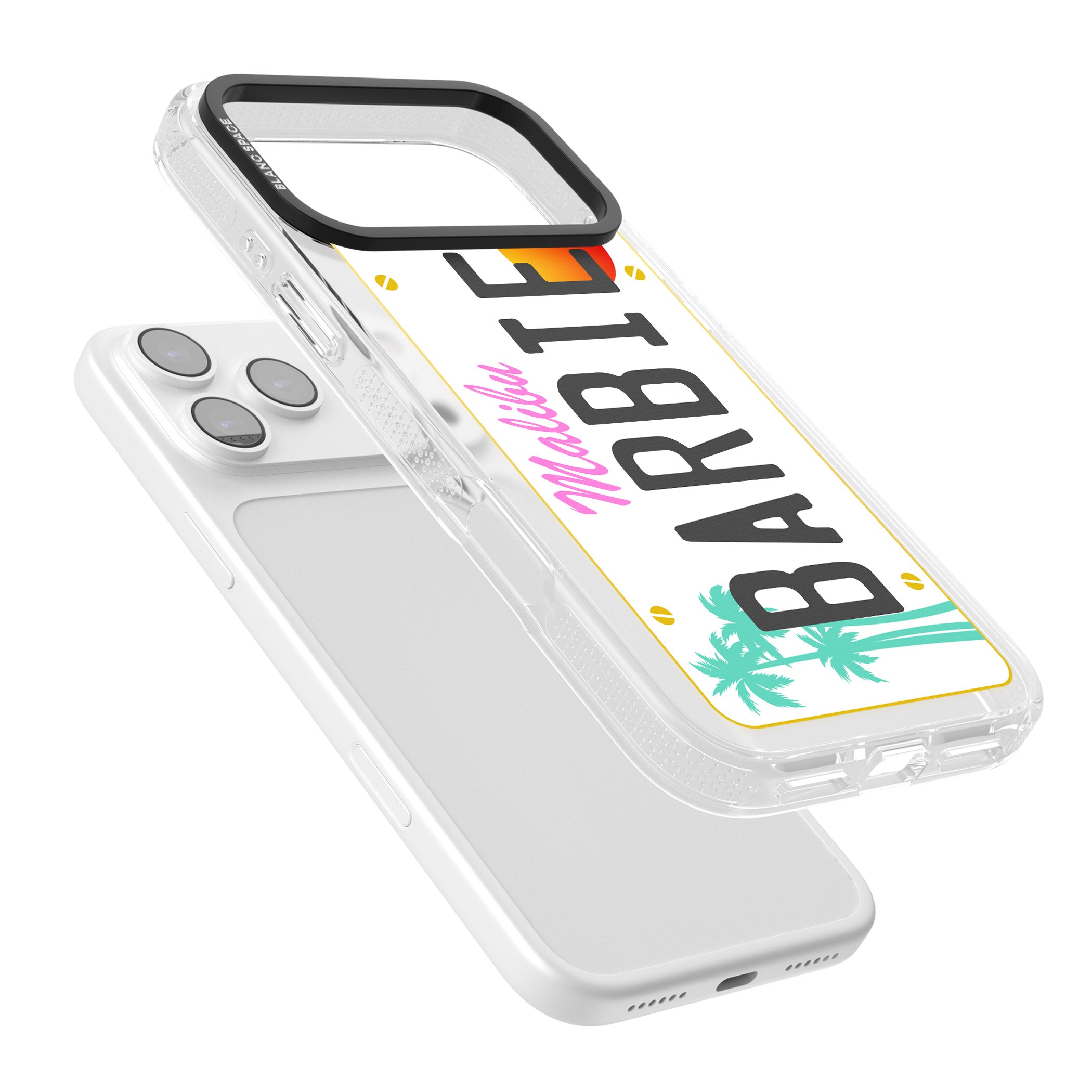 Personalised Malibu License Plate iPhone 17 Pro Impact Air Clear Phone Case Colours