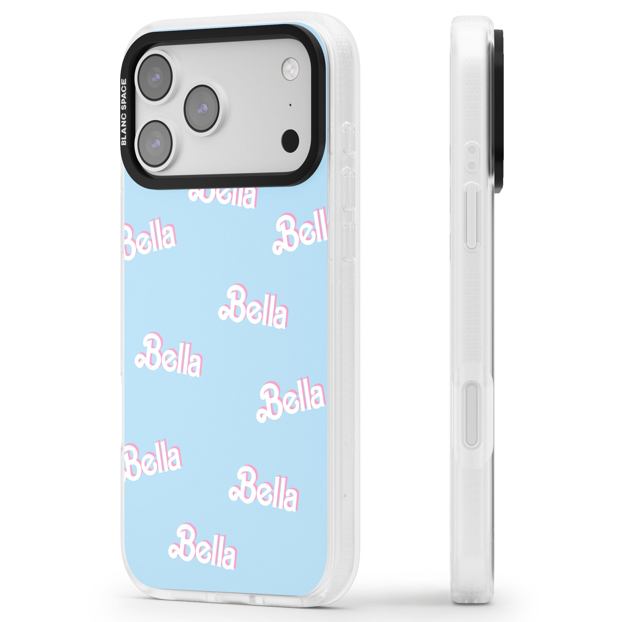 Personalised Cute Name Pattern iPhone 17 Pro Impact Air Clear Phone Case Side Profile