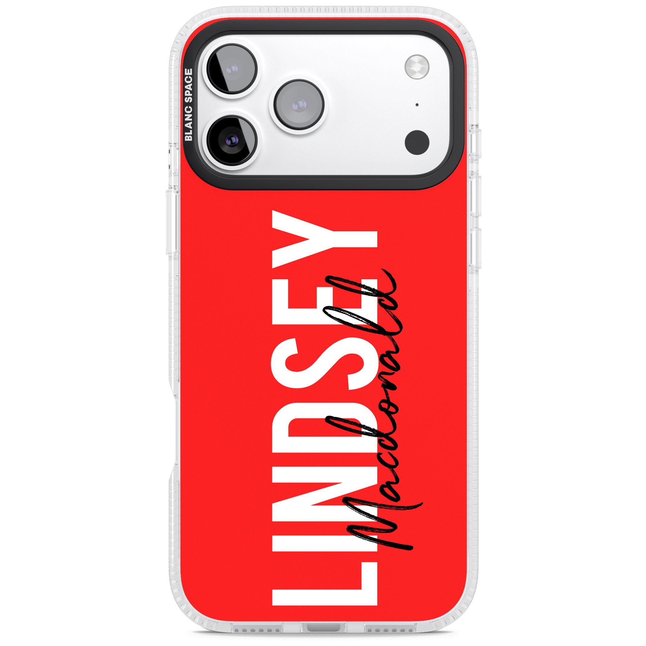 Personalised Bold Name: Red iPhone 17 Pro Impact Air Clear Phone Case