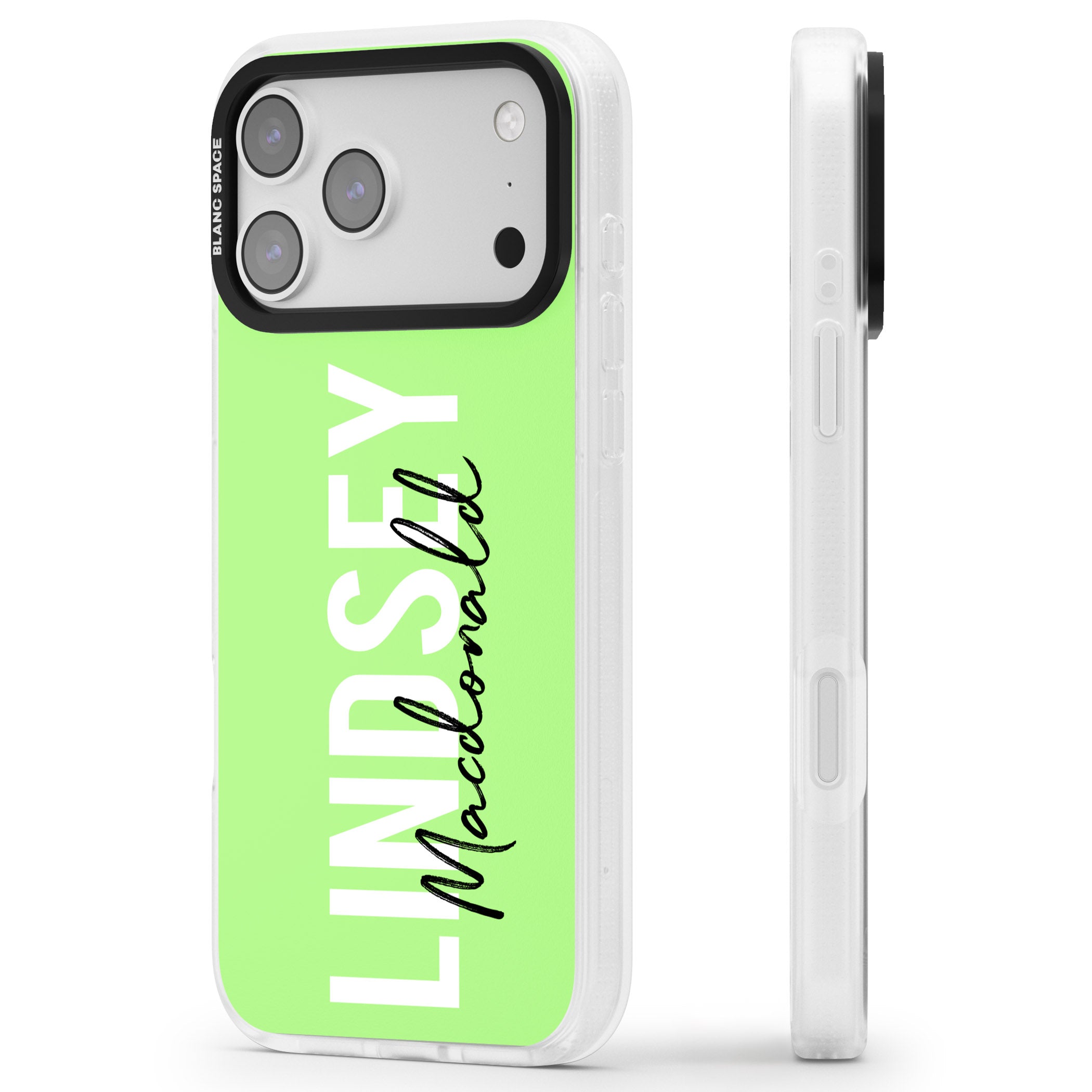 Personalised Bold Name: Lime iPhone 17 Pro Impact Air Clear Phone Case Side Profile