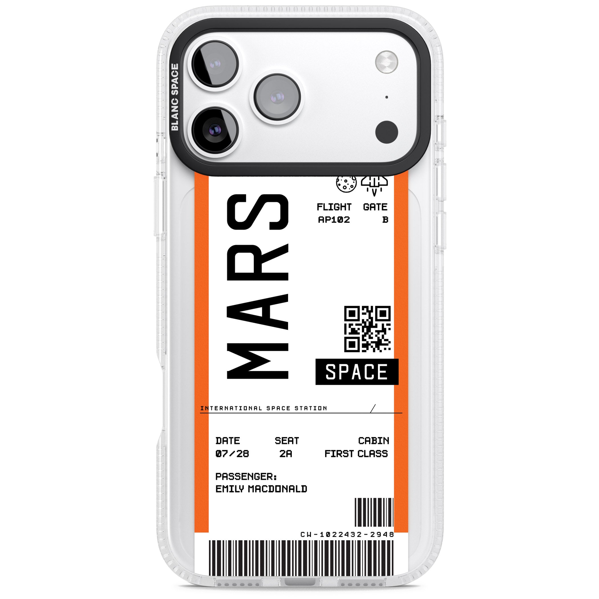 Personalised Mars Travel Ticket iPhone 17 Pro Impact Air Clear Phone Case