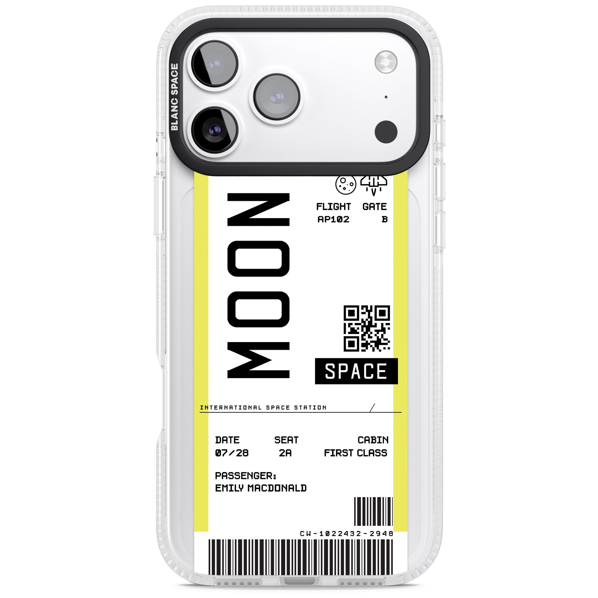 Personalised Moon Travel Ticket iPhone 17 Pro Impact Air Clear Phone Case