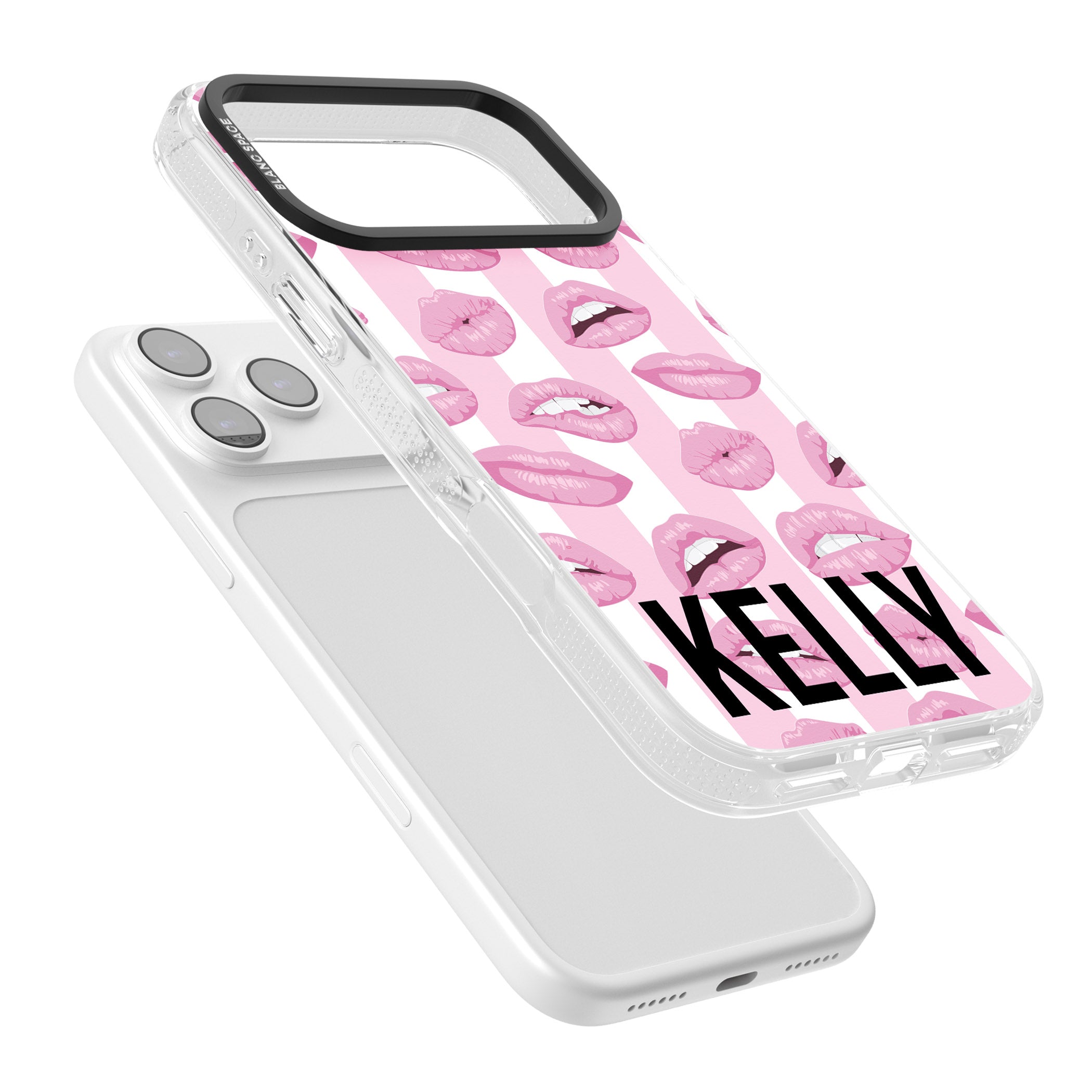 Personalised Pink Stripes & Lips iPhone 17 Pro Impact Air Clear Phone Case Colours