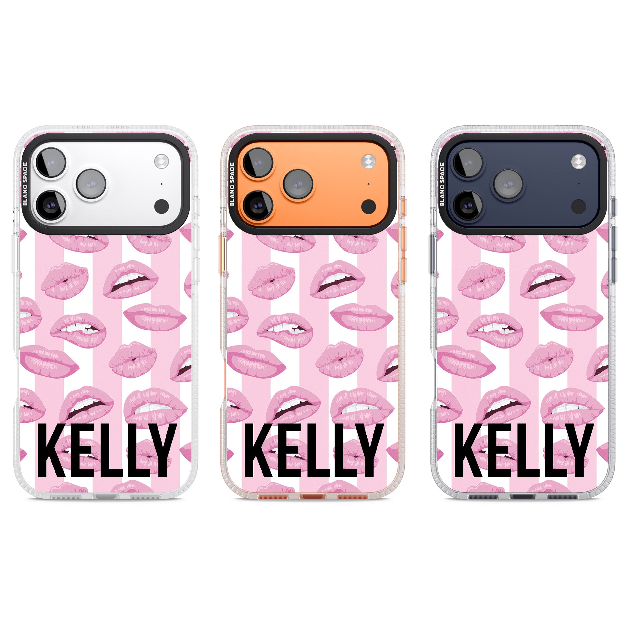 Personalised Pink Stripes & Lips iPhone 17 Pro Impact Air Clear Phone Case APT Impact Protection