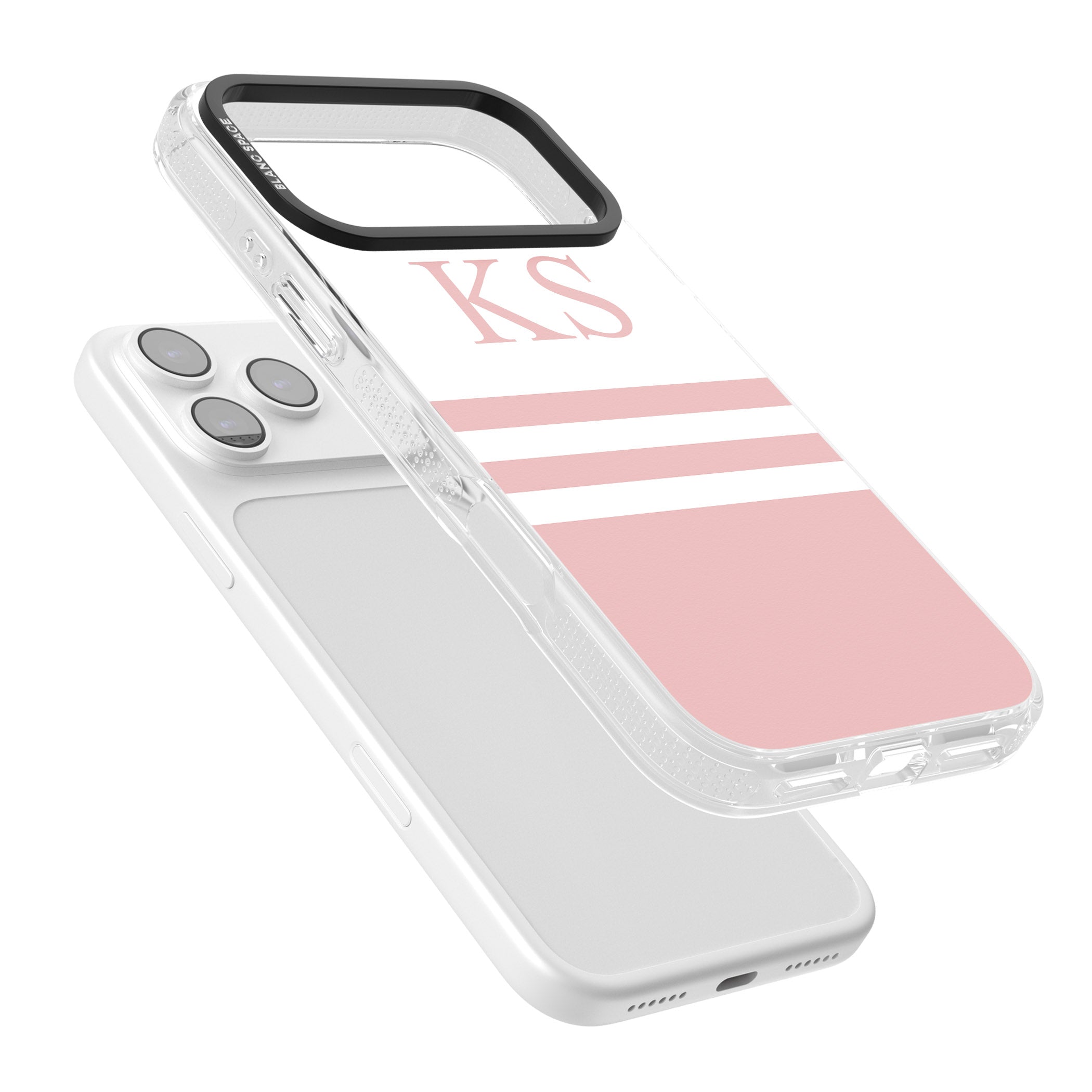 Personalised Pink Stripes & Initials iPhone 17 Pro Impact Air Clear Phone Case Colours