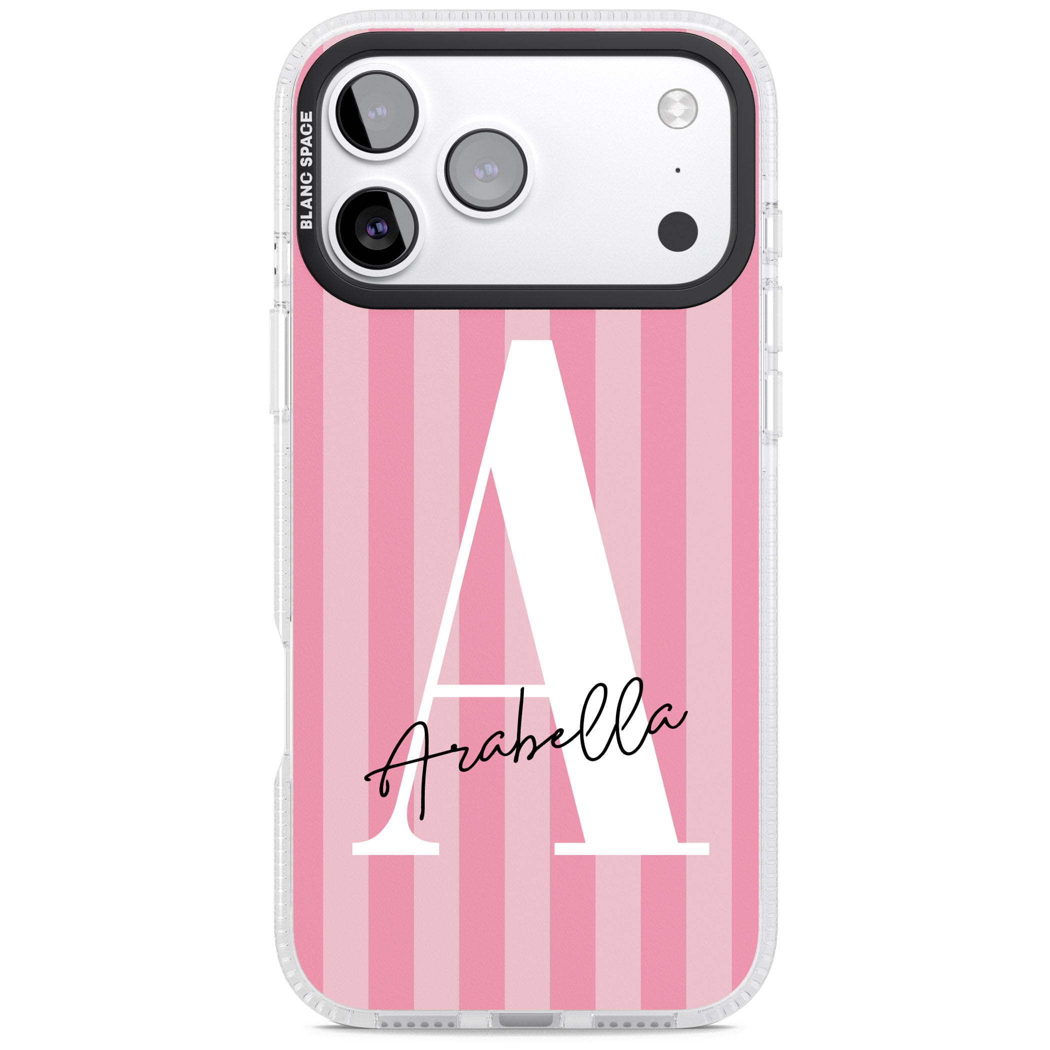 Personalised Pink Stripes Initial iPhone 17 Pro Impact Air Clear Phone Case