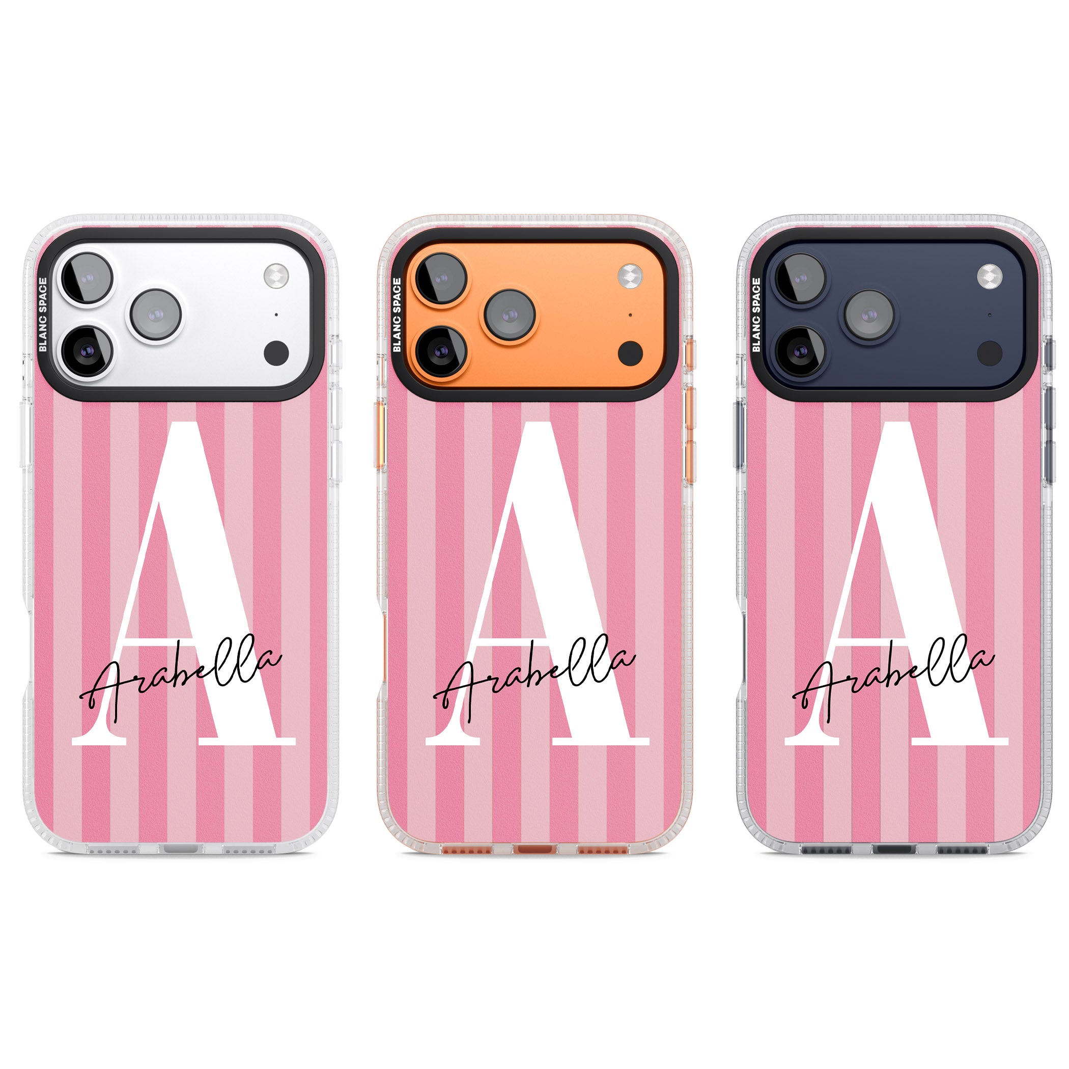 Personalised Pink Stripes Initial iPhone 17 Pro Impact Air Clear Phone Case APT Impact Protection